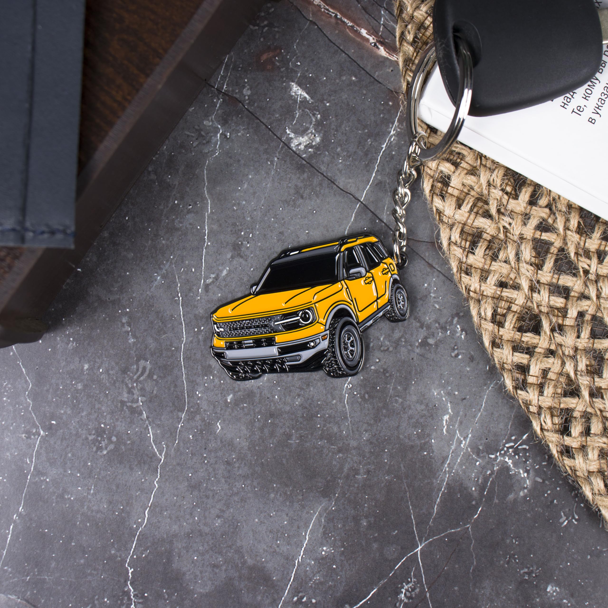 Four Wheel Beast Bronco Sport Keychain Compatible With Ford Bronco Accessories 2023 2024 4 Door Key Chain Fob (Cyber Orange)