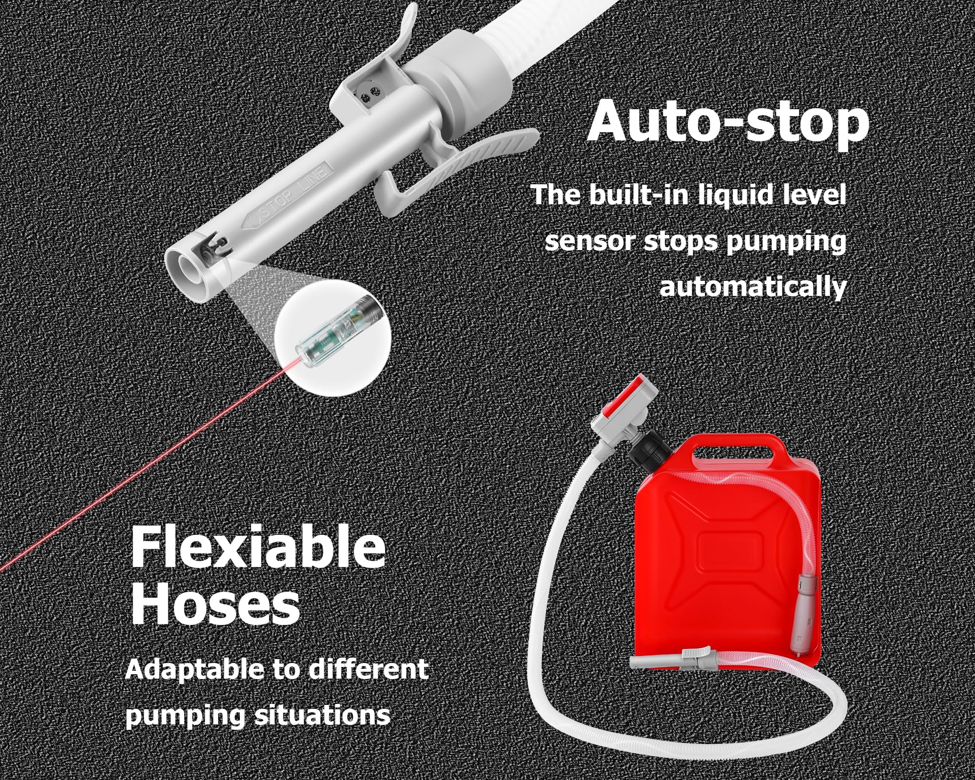 PETASOON Fuel Transfer Pump Battery Powered Electric Portable Gas Can Tank Pump for Gasoline Diesel kerosene Liquid with Flexibl