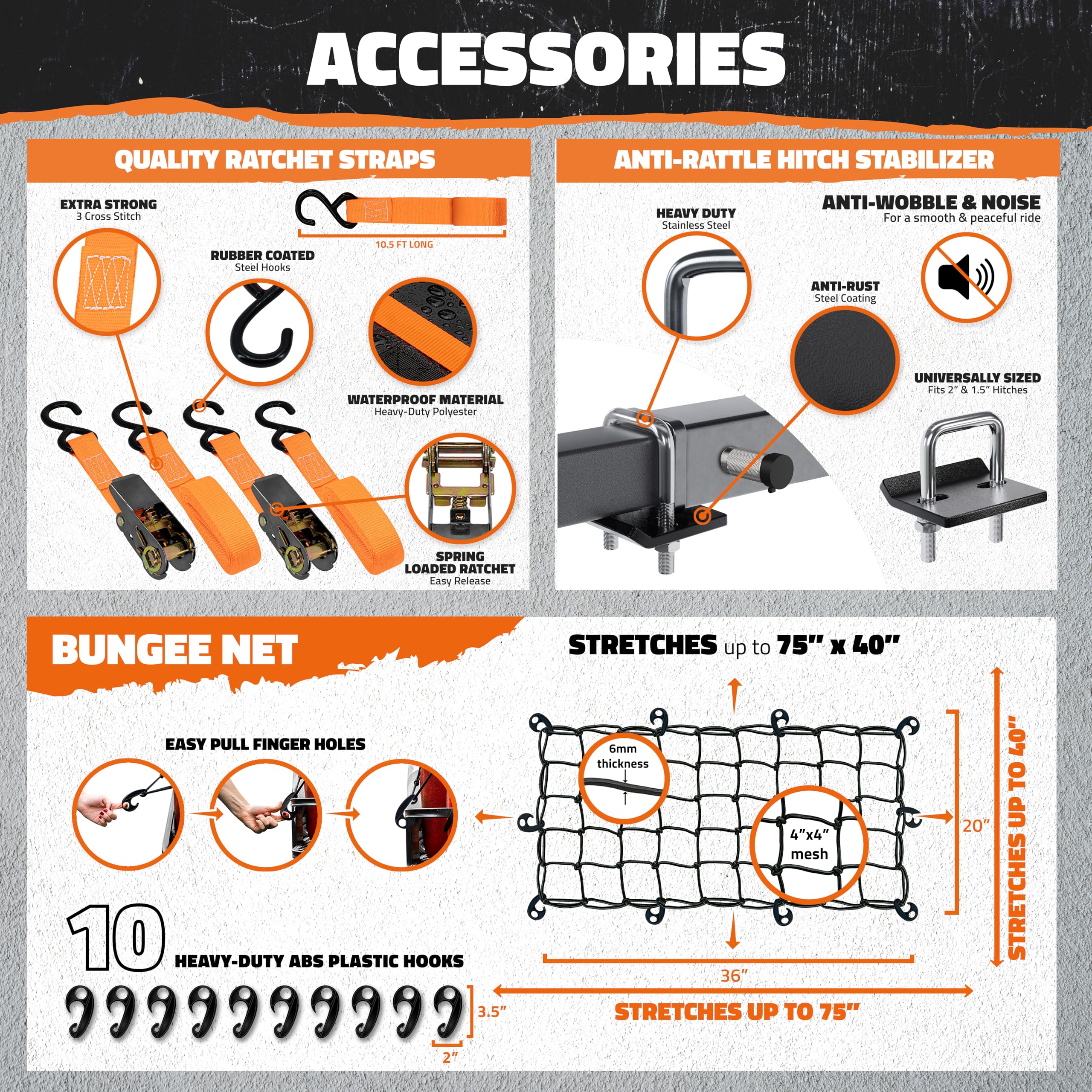 Mockins 60''x20''x6'' Folding Trailer Hitch Cargo Carrier Weatherproof | 500 Lbs Cap Luggage Rack for SUV, Cars & Trucks| Univer