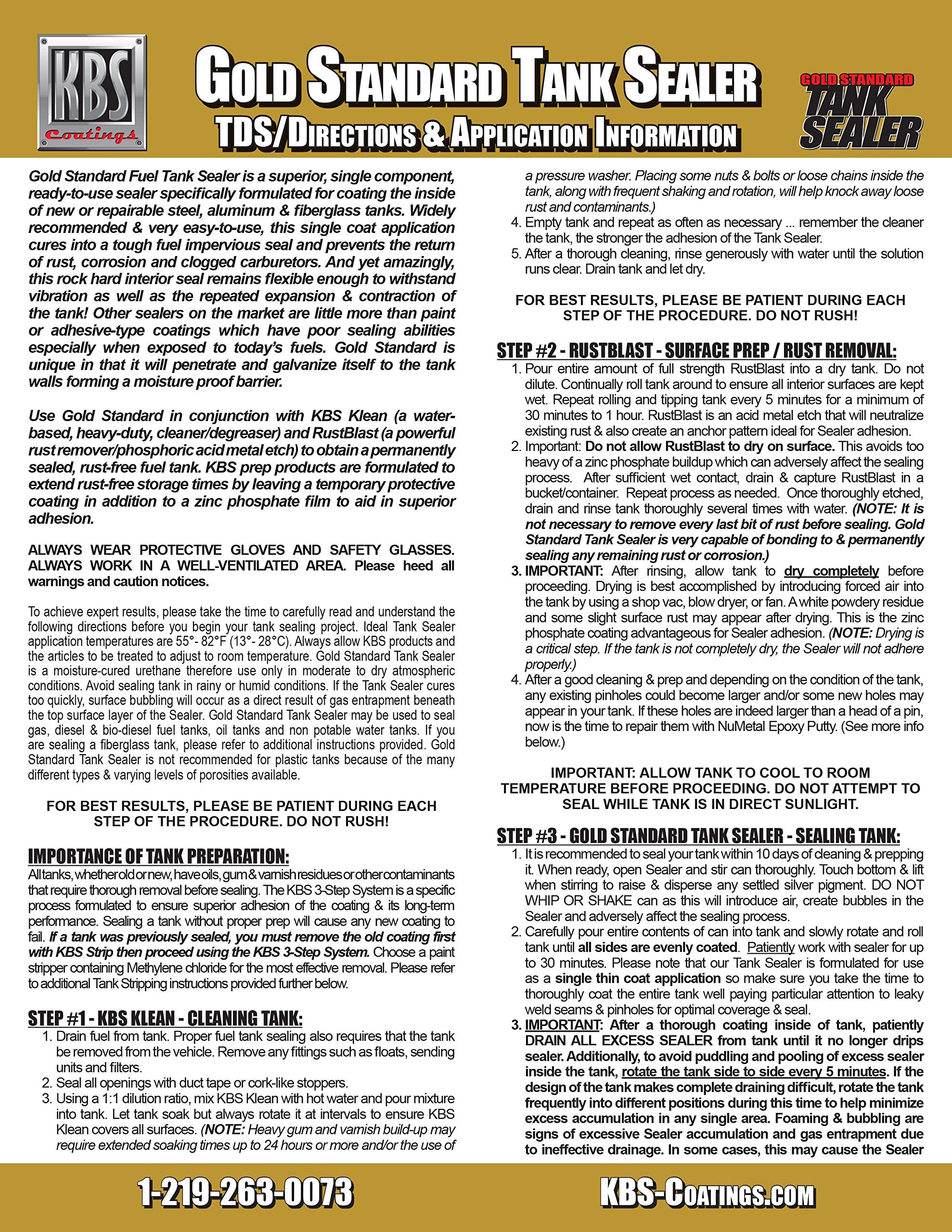 Kbs Coatings 53000 Auto Fuel Tank Sealer Kit, Seals Up To 25 Gallon Tank