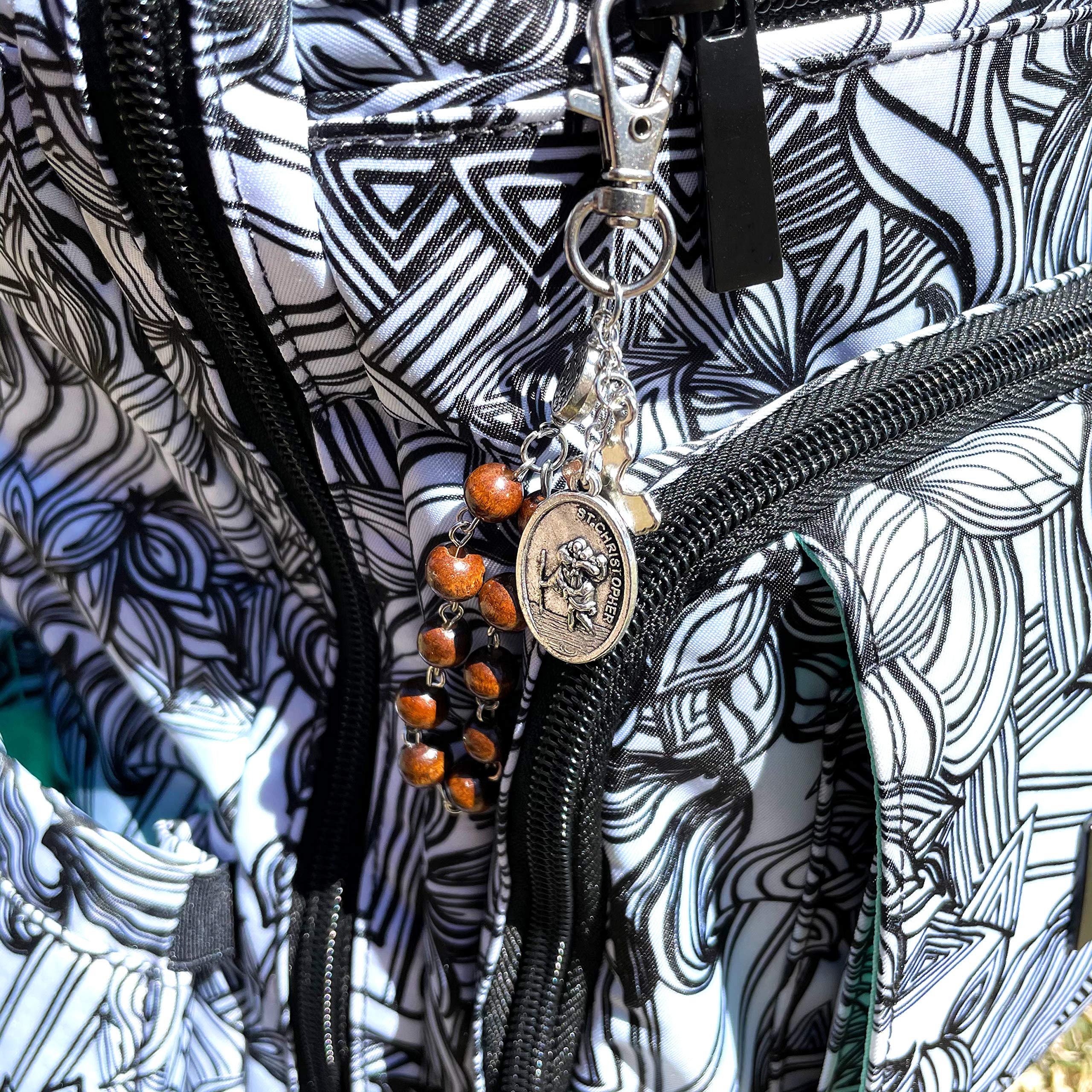 St Christopher Medal For Car - Car Rosary For Rearview Mirror - St. Christopher Keychain Rosary For Car Rearview Mirror