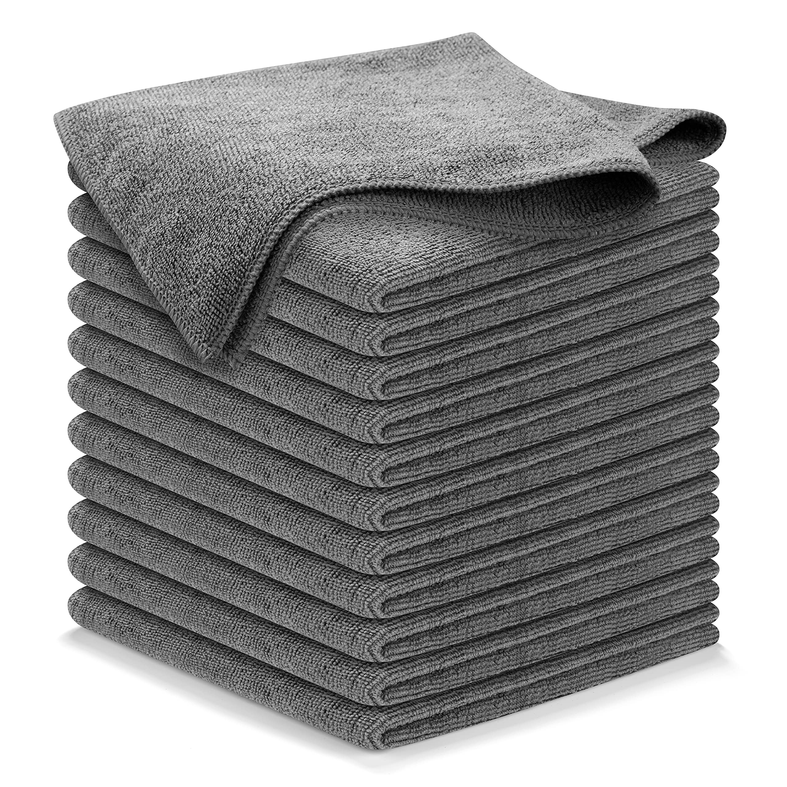 Usanooks Microfiber Cleaning Cloth Grey - 12 Pcs (12.5'X12.5') - High Performance - 1200 Washes, Ultra Absorbent Microfiber Towel Weave Grime & Liquid For Streak-Free Mirror Shine - Car Washing Cloth