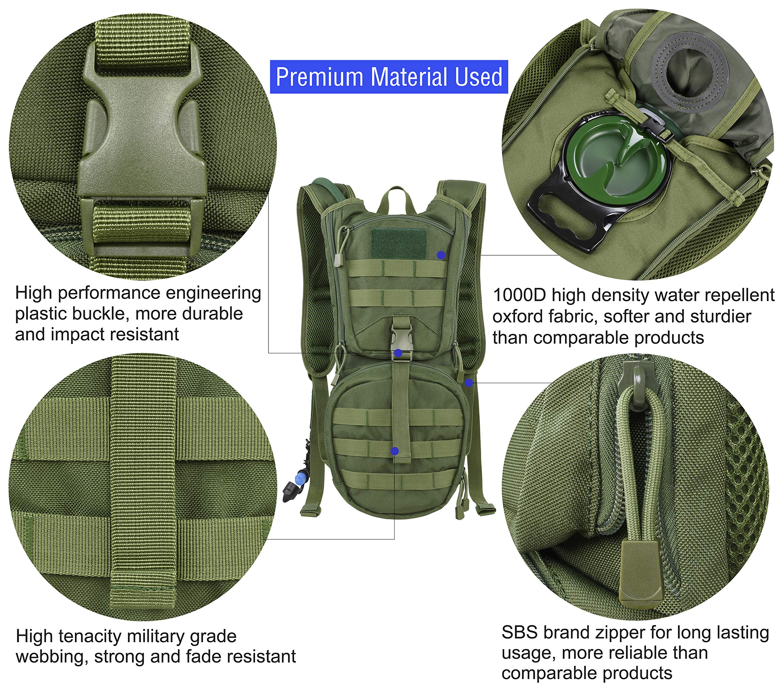 Marchway Tactical Molle Hydration Pack Backpack With 3L Tpu Water Bladder, Military Daypack For Cycling, Hiking, Running, Climbing, Hunting, Biking (Green)