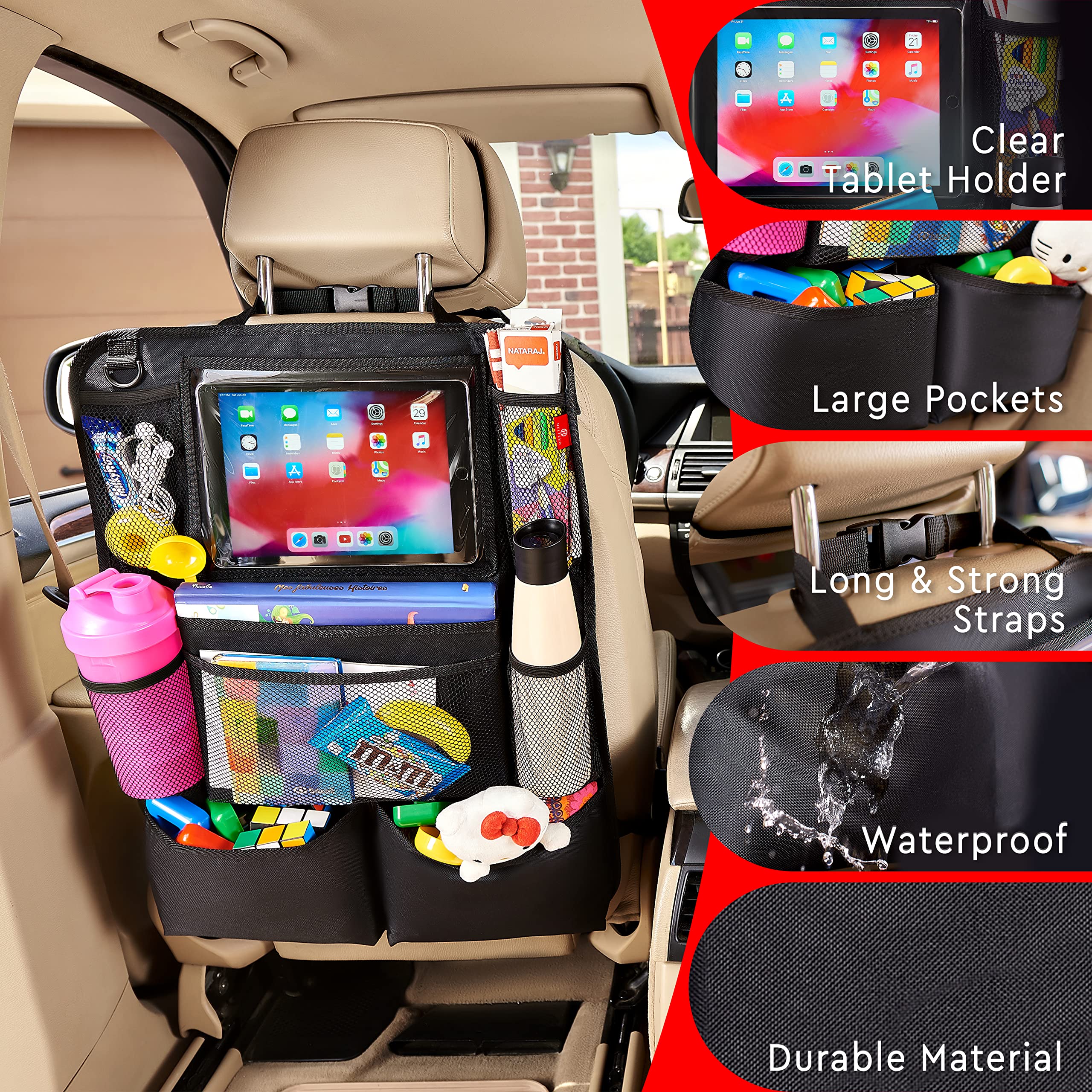 Helteko Backseat Car Organizer, Kick Mats Back Seat Protector With Touch Screen Tablet Holder, Back Seat Organizer For Kids, Tra