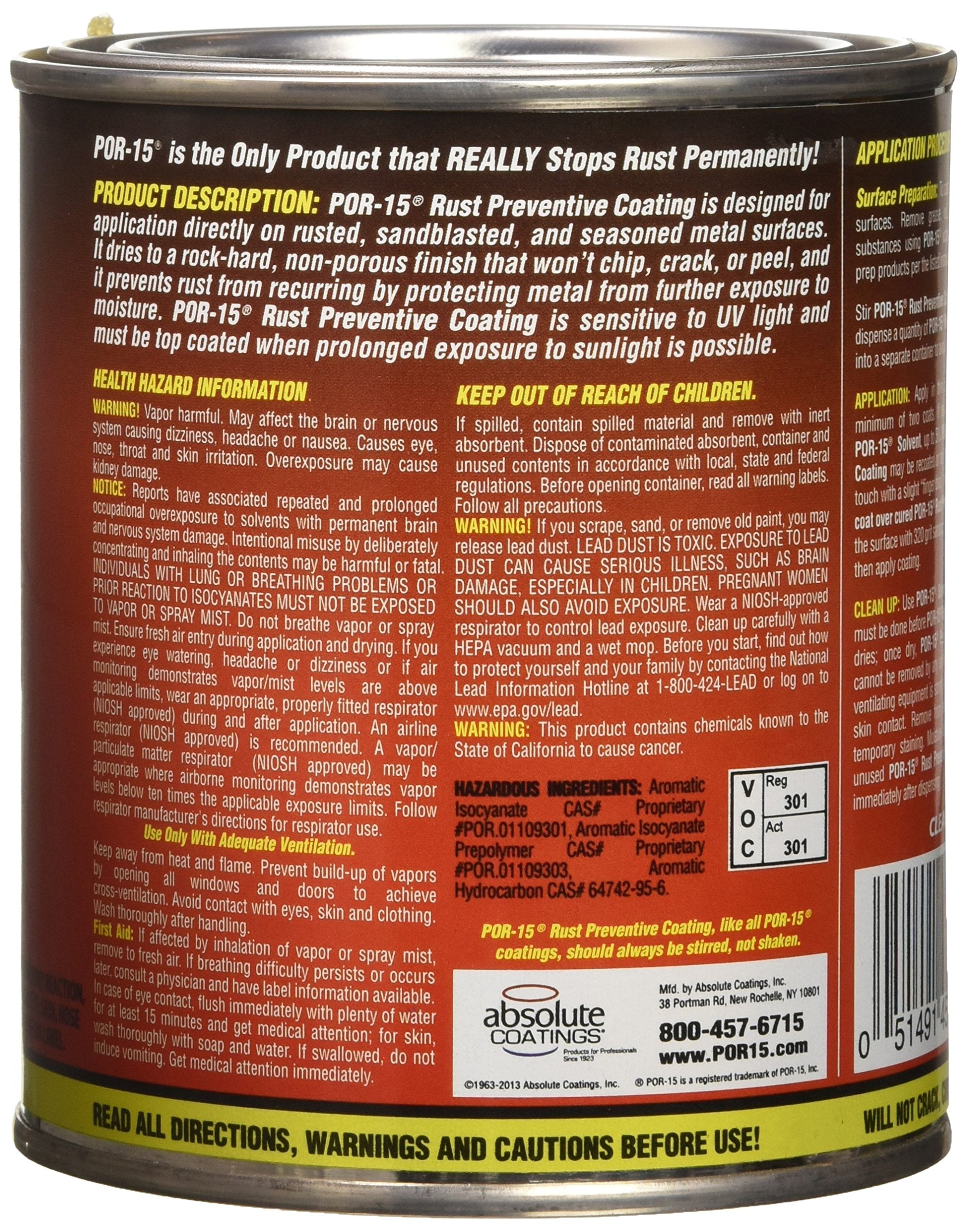 Por-15 Rust Preventive Coating, Stop Rust And Corrosion Permanently, Anti-Rust, Non-Porous Protective Barrier, 16 Fluid Ounces, Clear