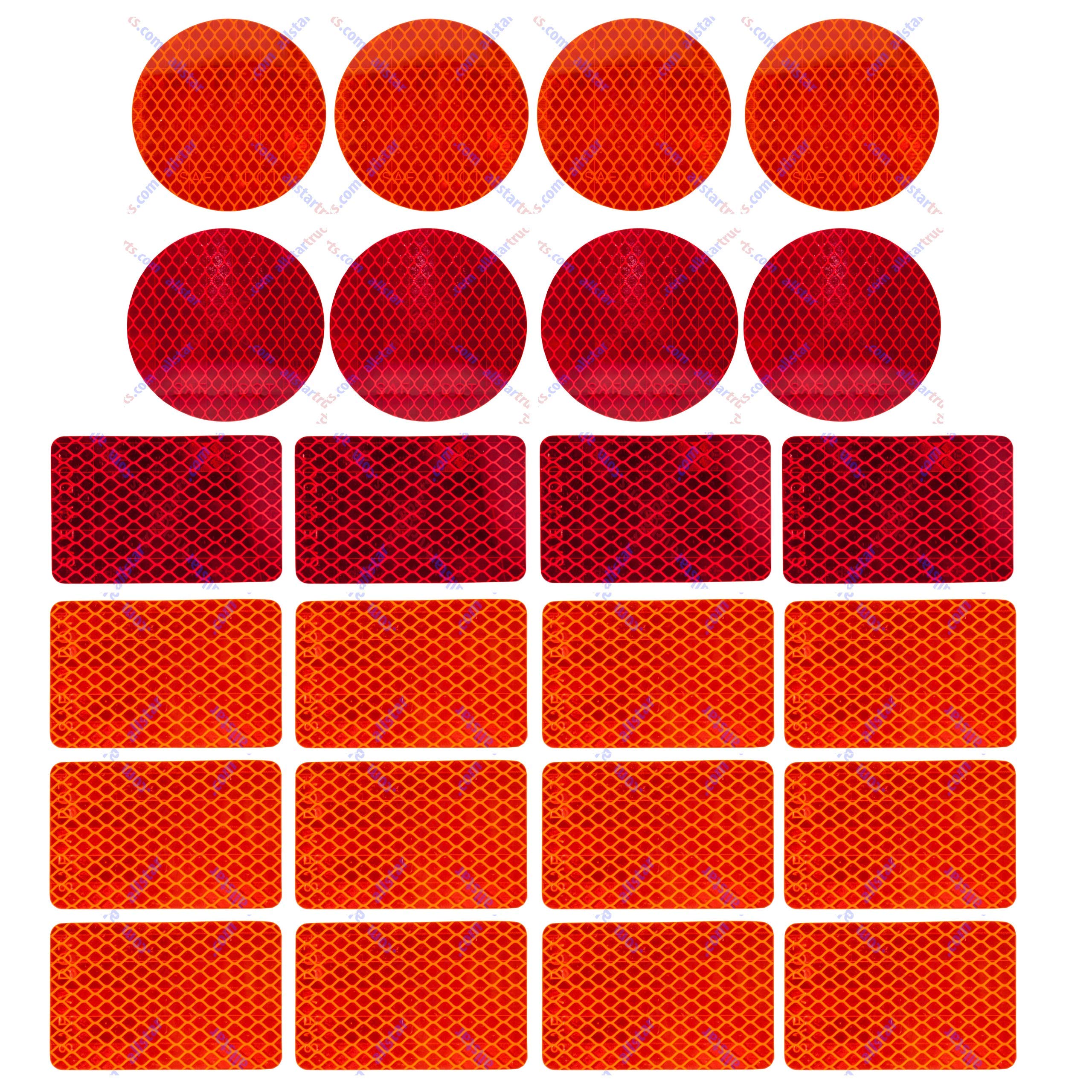 [All Star Truck Parts] (24 Decal Mix Pack) Dot-Sae Red & Amber 3 Inch Round / 2X3'' Rectangle High Visibility Reflective Stick-O