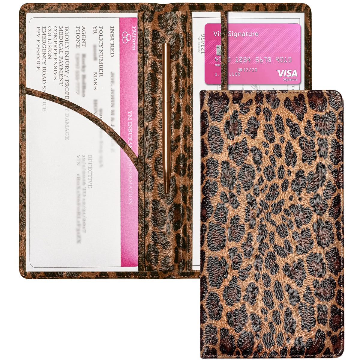 Yarnic Leopard Car Registration And Insurance Holder, Car Document Holder With Magnetic Closure, Car Organizer Vehicle Glove Box