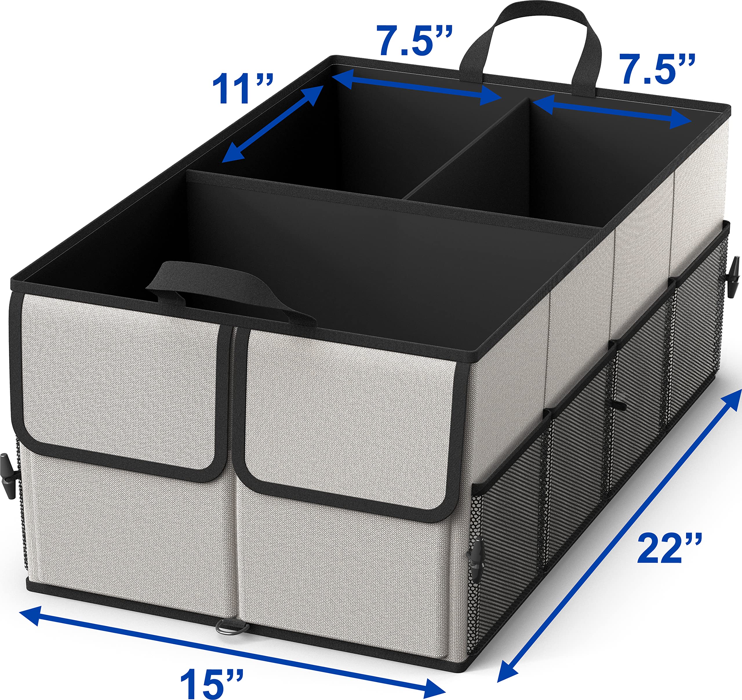 Epauto Foldable Car Trunk Organizer, 3-Compartment With Removable Divider, Gray