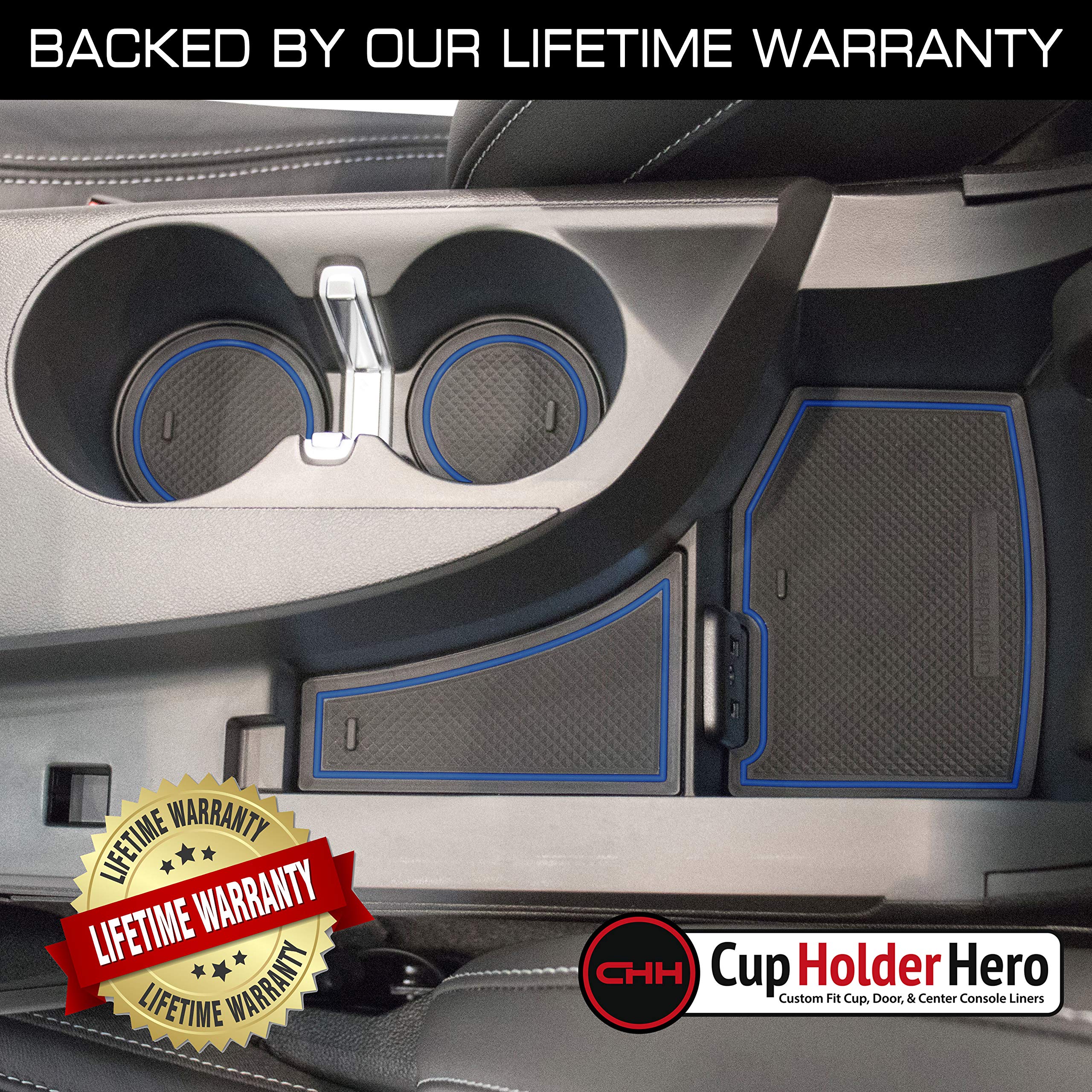 CupHolderHero fits Chevy Camaro Accessories 2010-2022 Premium Custom Interior Non-Slip Anti Dust Cup Holder Inserts, Center Console Liner Mats, Door Pocket Liners 9pc Set (Blue Trim)