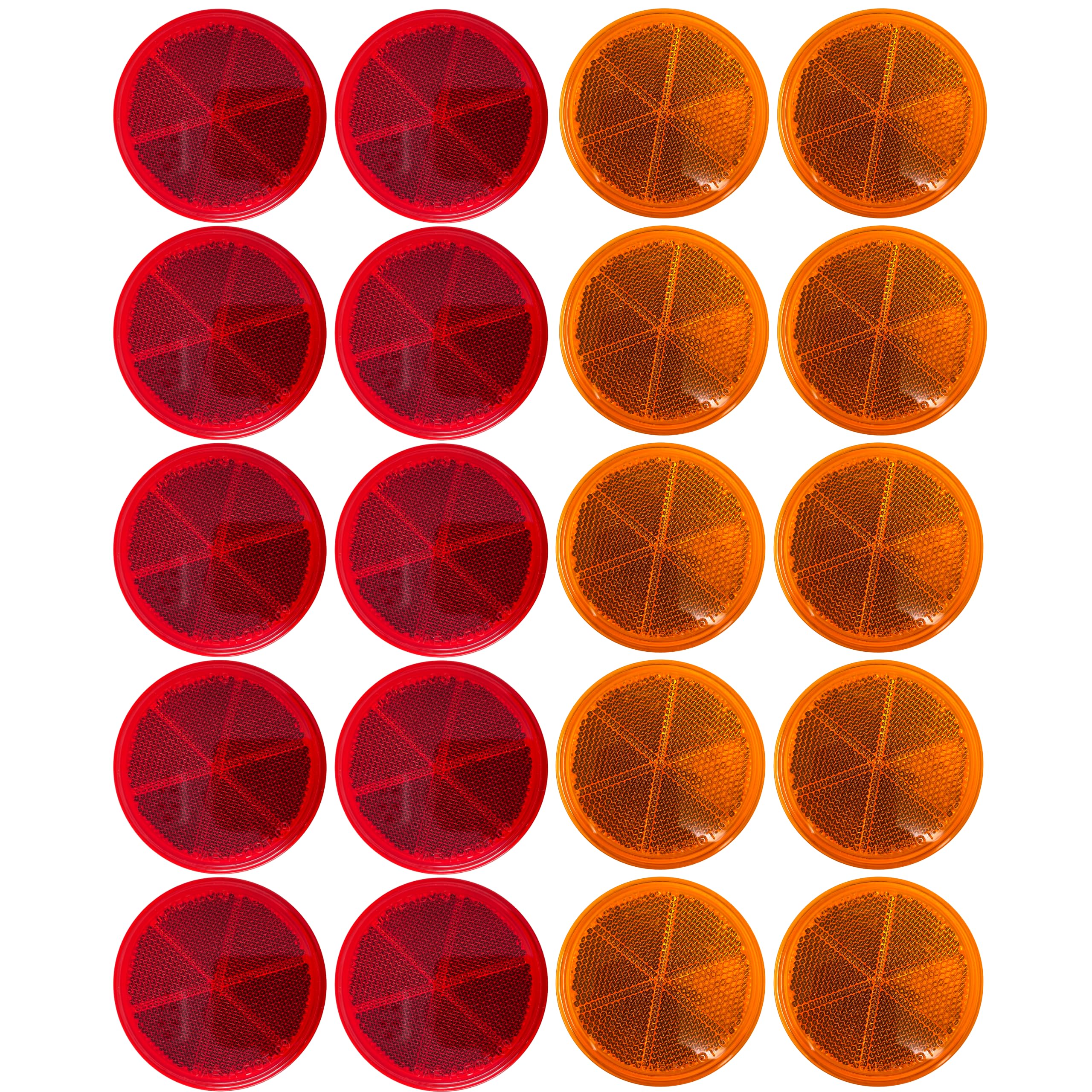 [All Star Truck Parts] Class A 3'' Round Reflector Strong Stick-On - Red/Amber For Trailers, Trucks, Automobiles, Mail Boxes, Bo