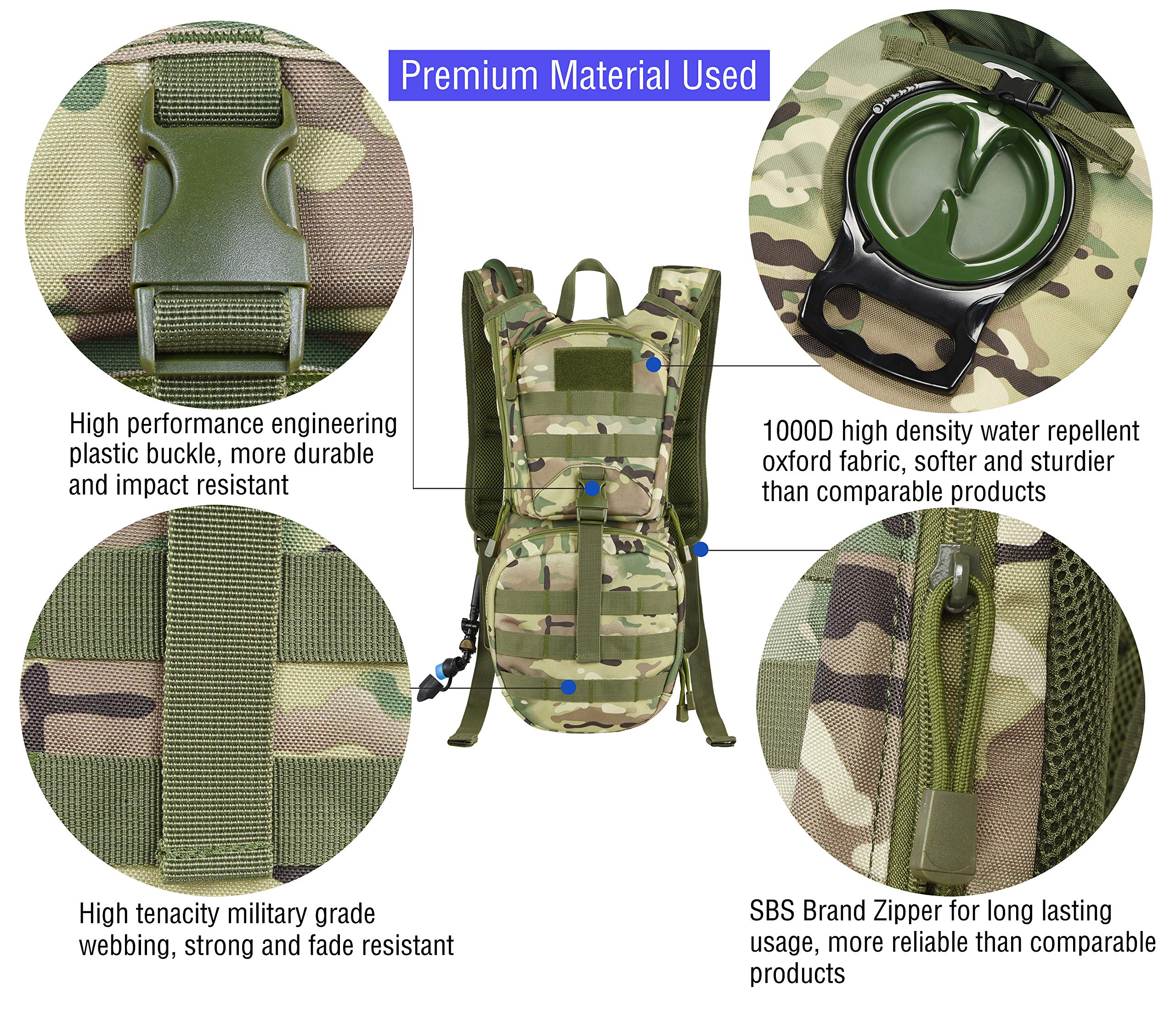Marchway Tactical Molle Hydration Pack Backpack With 3L Tpu Water Bladder, Military Daypack For Cycling, Hiking, Running, Climbing, Hunting, Biking (Cp)