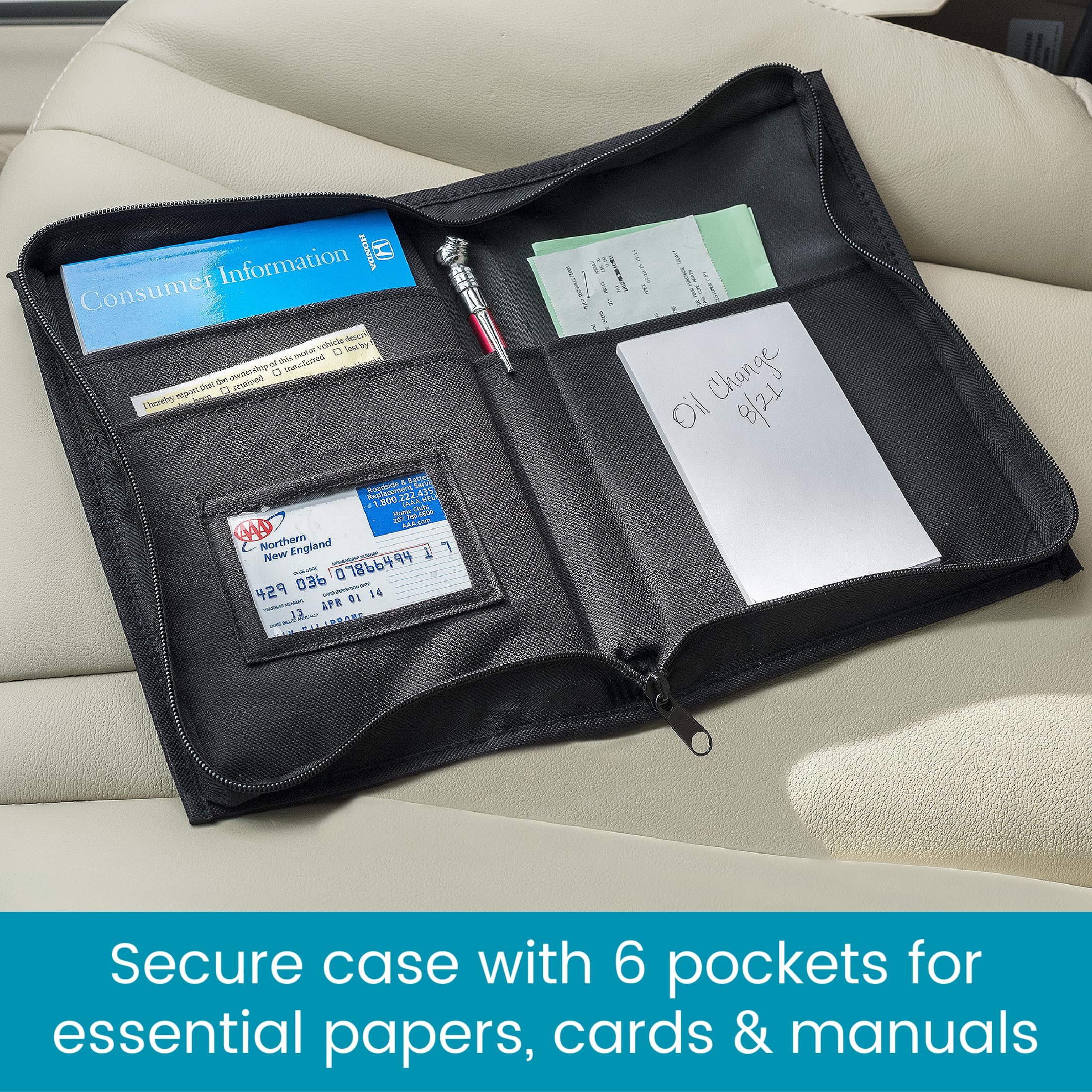 High Road Car Glove Box Organizer, Registration and Insurance Document Holder and Car Manual Holder with Flexible Secure Zippered Case and Note Pad