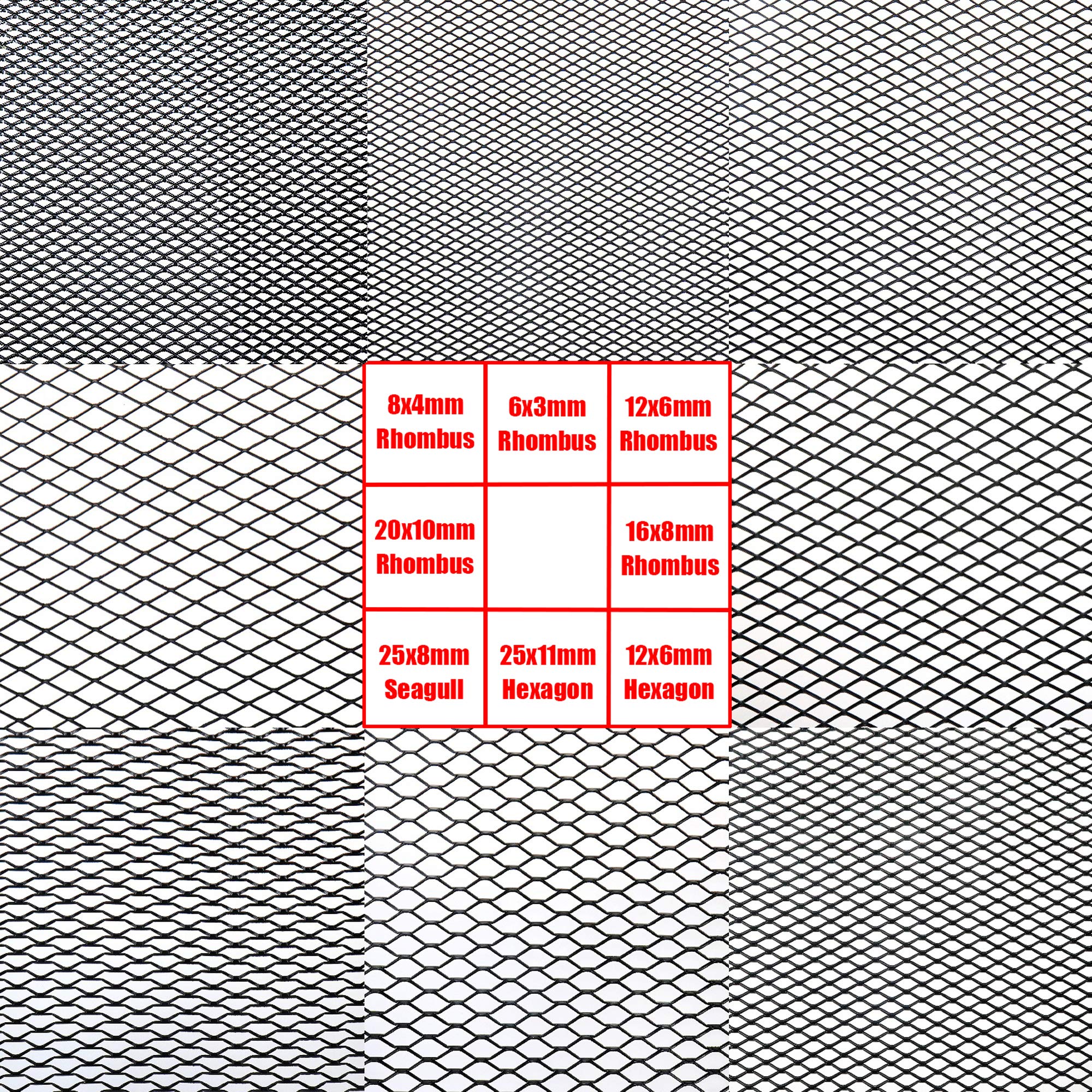 Modengzhe 40 X 13 Inch Car Grill Mesh Sheet, Black Painted Aluminum Alloy Multifunctional Grille Mesh Roll, 10 X 20 Mm Rhombic-S