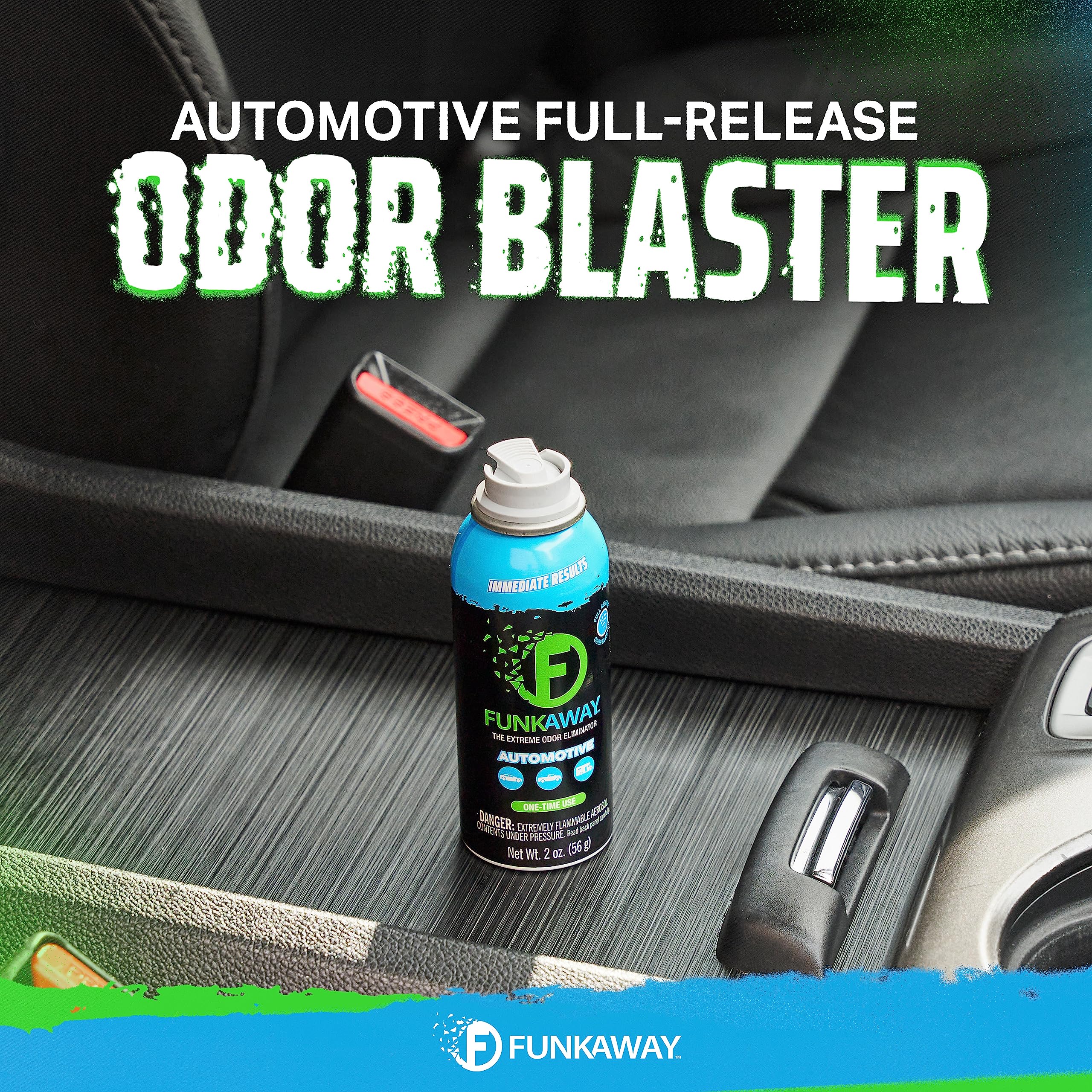 FunkAway Automotive Full-Release Odor Blaster Aerosol Spray, 2 oz., 4 Pack, Extreme Odor Eliminator Spray for Cars, SUVs, Trucks
