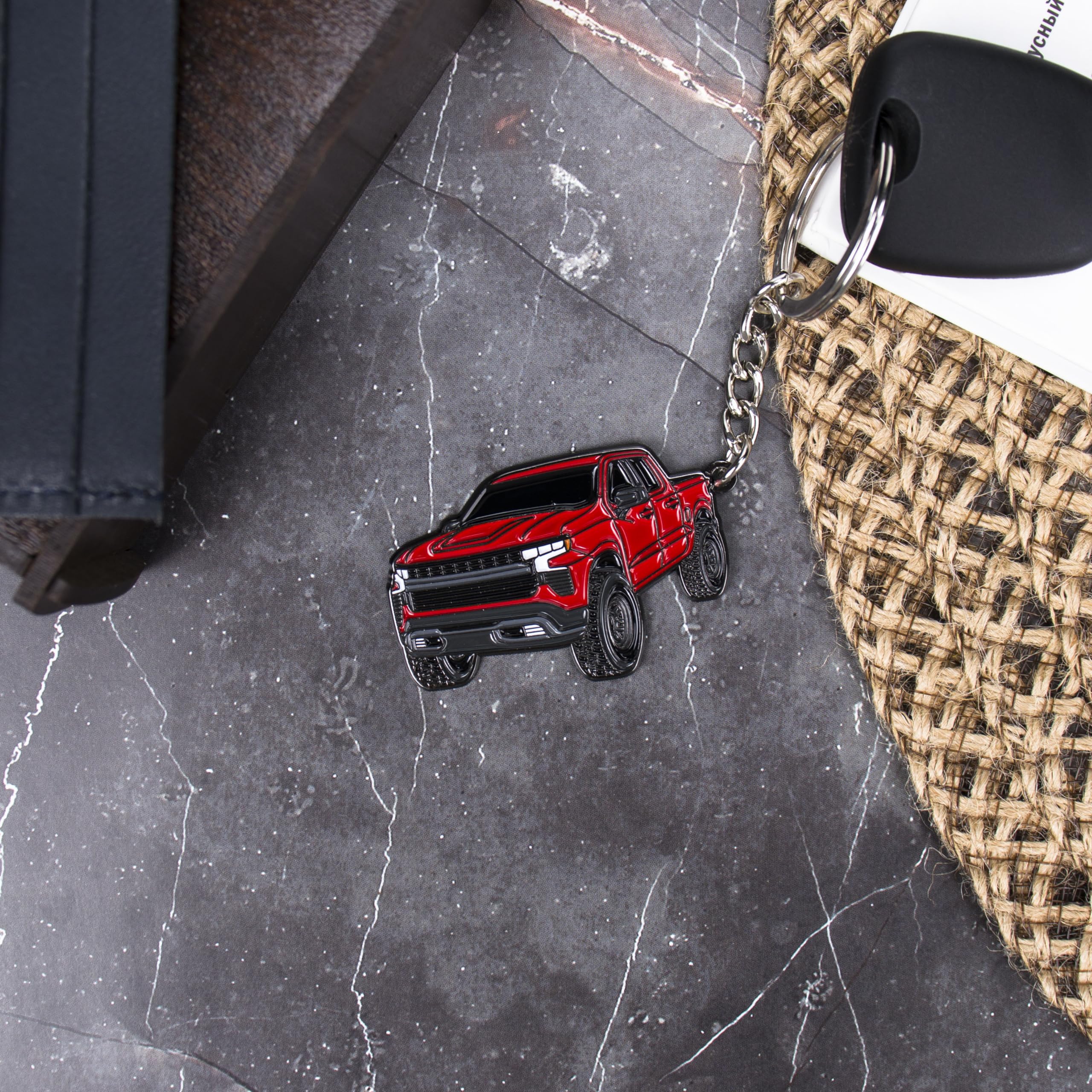 Four Wheel Beast Chevy Keychain Compatible With Chevy Silverado 1500 Accessories - Truck Men Key Fob (Red)