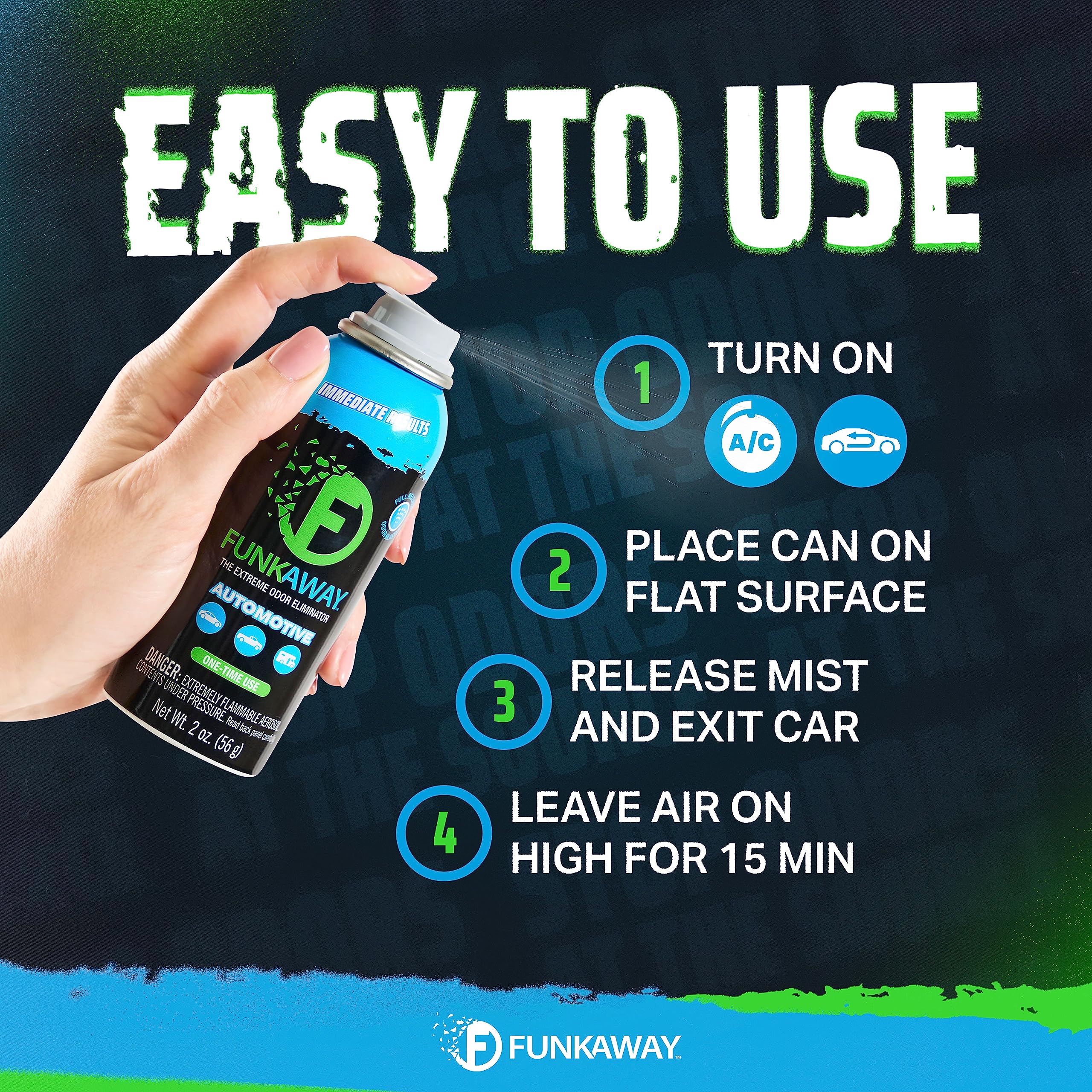 FunkAway Automotive Full-Release Odor Blaster Aerosol Spray, 2 oz., 4 Pack, Extreme Odor Eliminator Spray for Cars, SUVs, Trucks