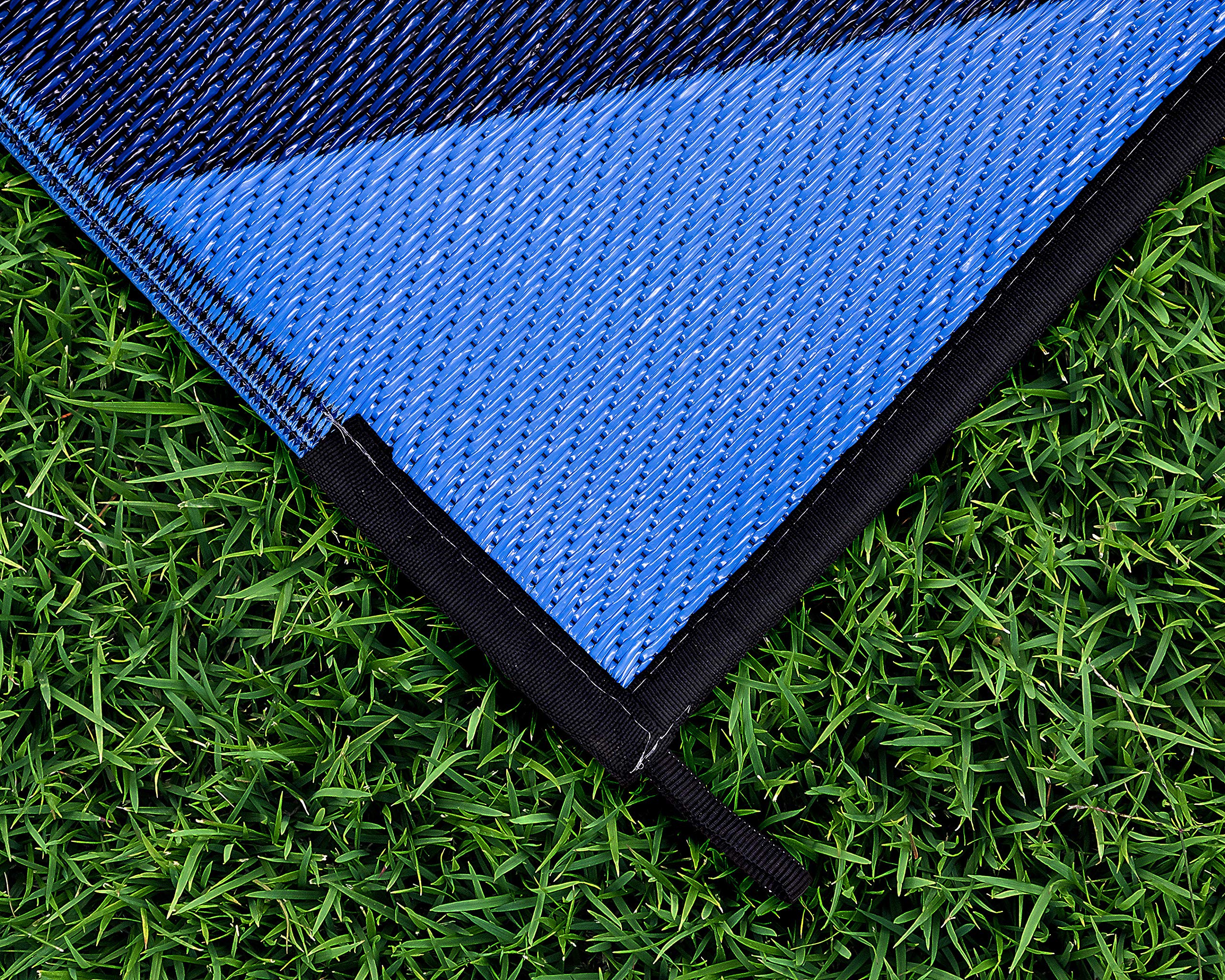 Camco 42858 Blue Chevron Design 9' X 12' Reversible Outdoor Mat