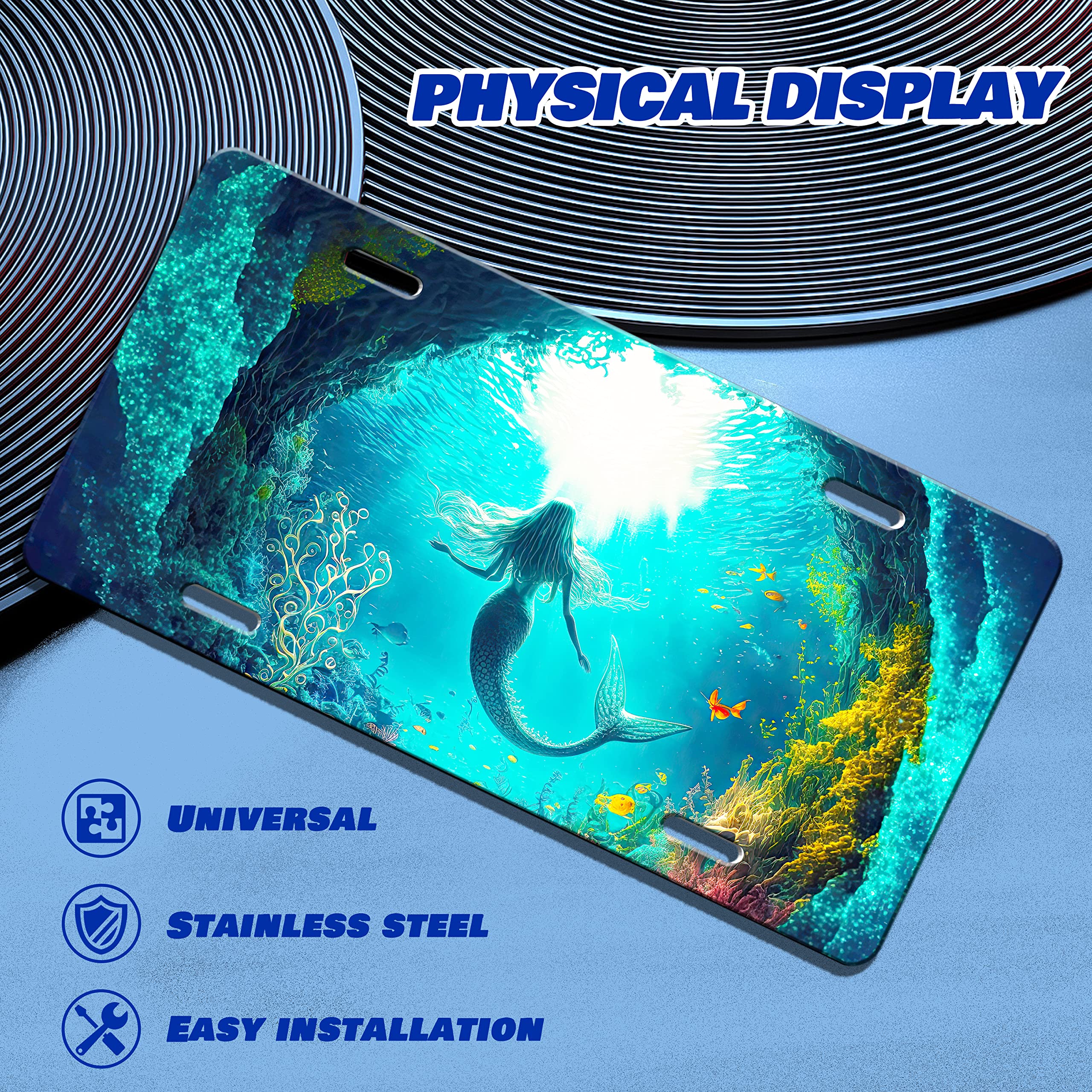 Mermaid License Plate Ocean Fish Animal License Plate Funny Stainless Steel Car Universal Accessory Vanity Tag For Us Canada Sta