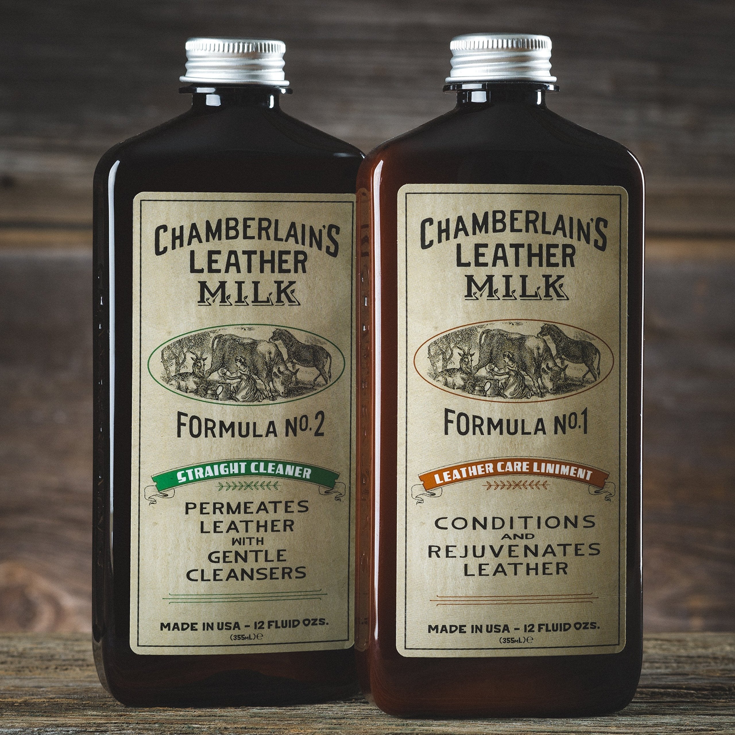 Chamberlain's Leather Milk Cleaner Kit - 12 oz Conditioner No. 1 & Cleaner No. 2 with 2 Premium Restoration Pads - Original Formula