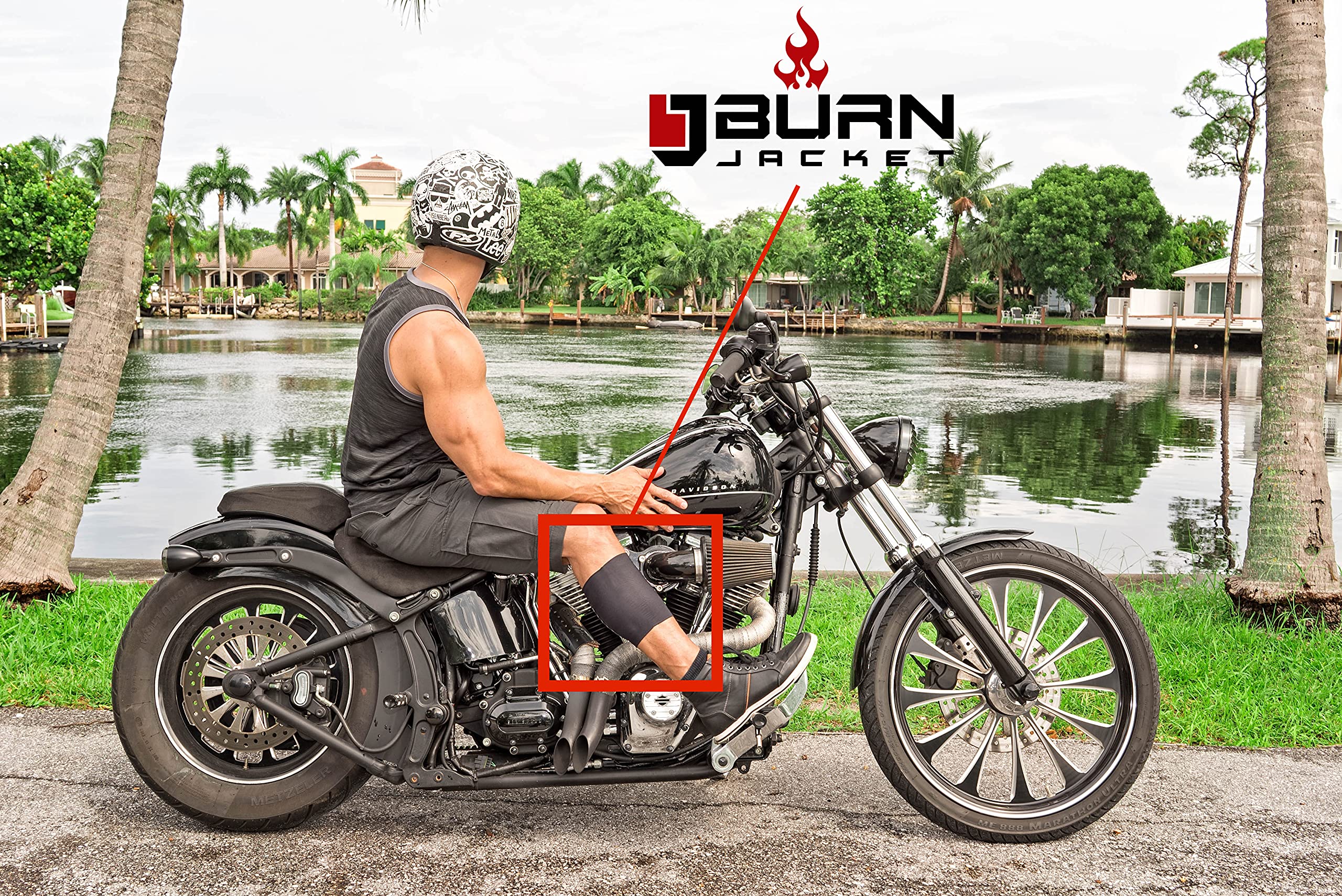 Burn Jacket Motorcycle Exhaust Pipe Sleeve - Dual Layer Protection, 12.5-16.5" Calf Guard, Black Fabric, Model BURN1