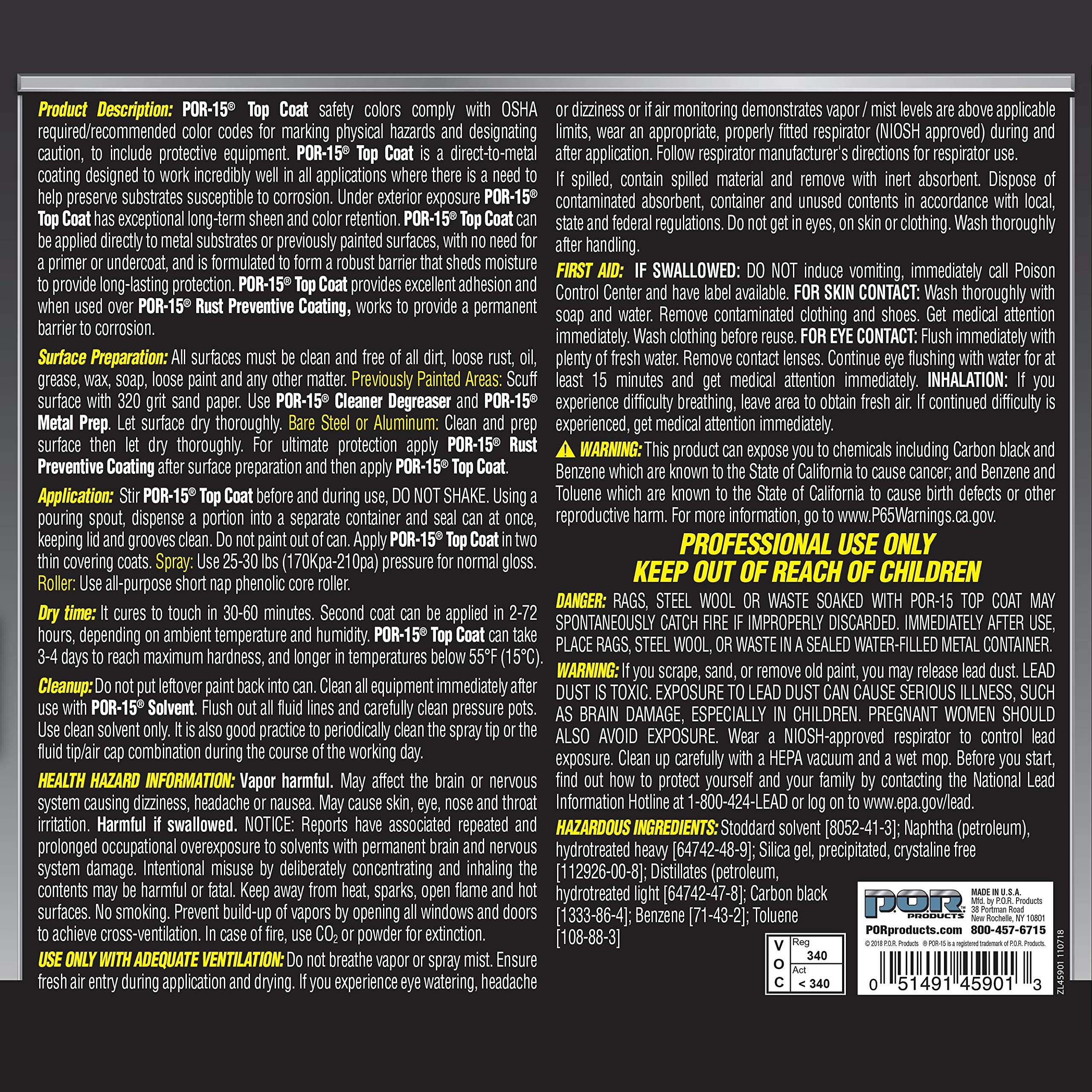 POR-15 Top Coat Paint, Direct to Metal Paint, Long-term Sheen and Color Retention, 1-gallon, Chassis Black