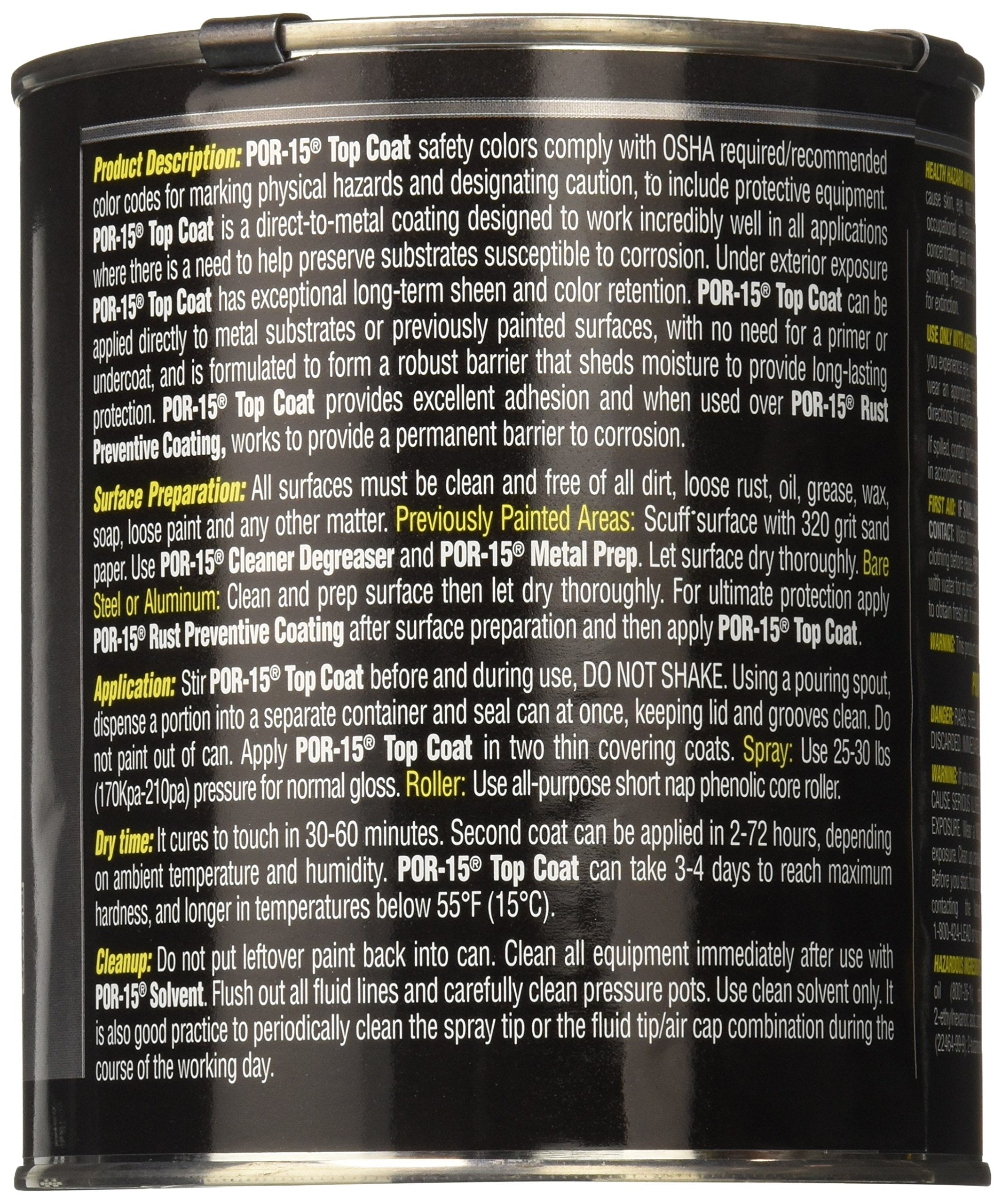 Por-15 Top Coat Paint, Direct To Metal Paint, Long-Term Sheen And Color Retention, 32 Fluid Ounces, Gloss Black