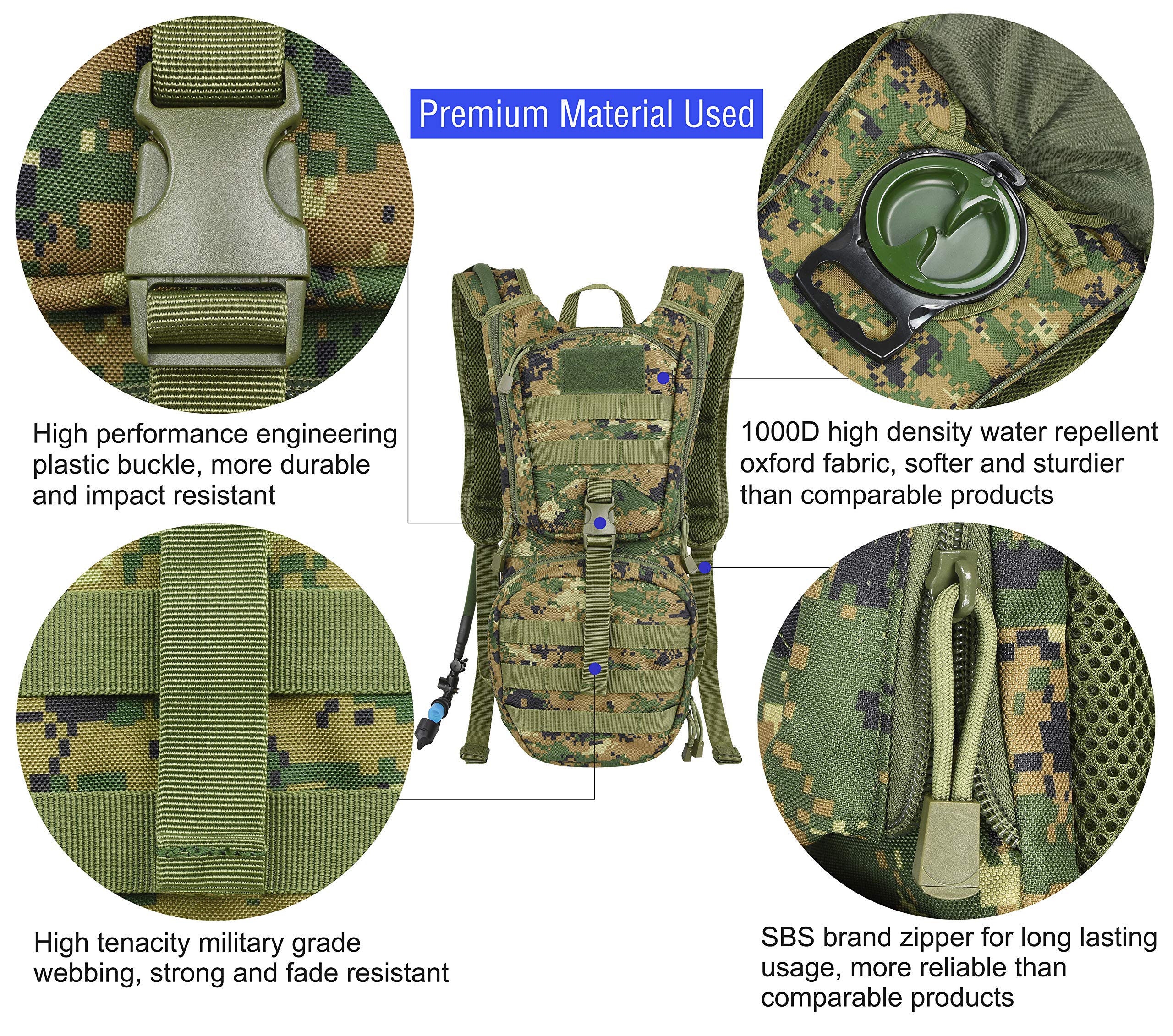Marchway Tactical Molle Hydration Pack Backpack With 3L Tpu Water Bladder, Military Daypack For Cycling, Hiking, Running, Climbing, Hunting, Biking (Digital Woodland)
