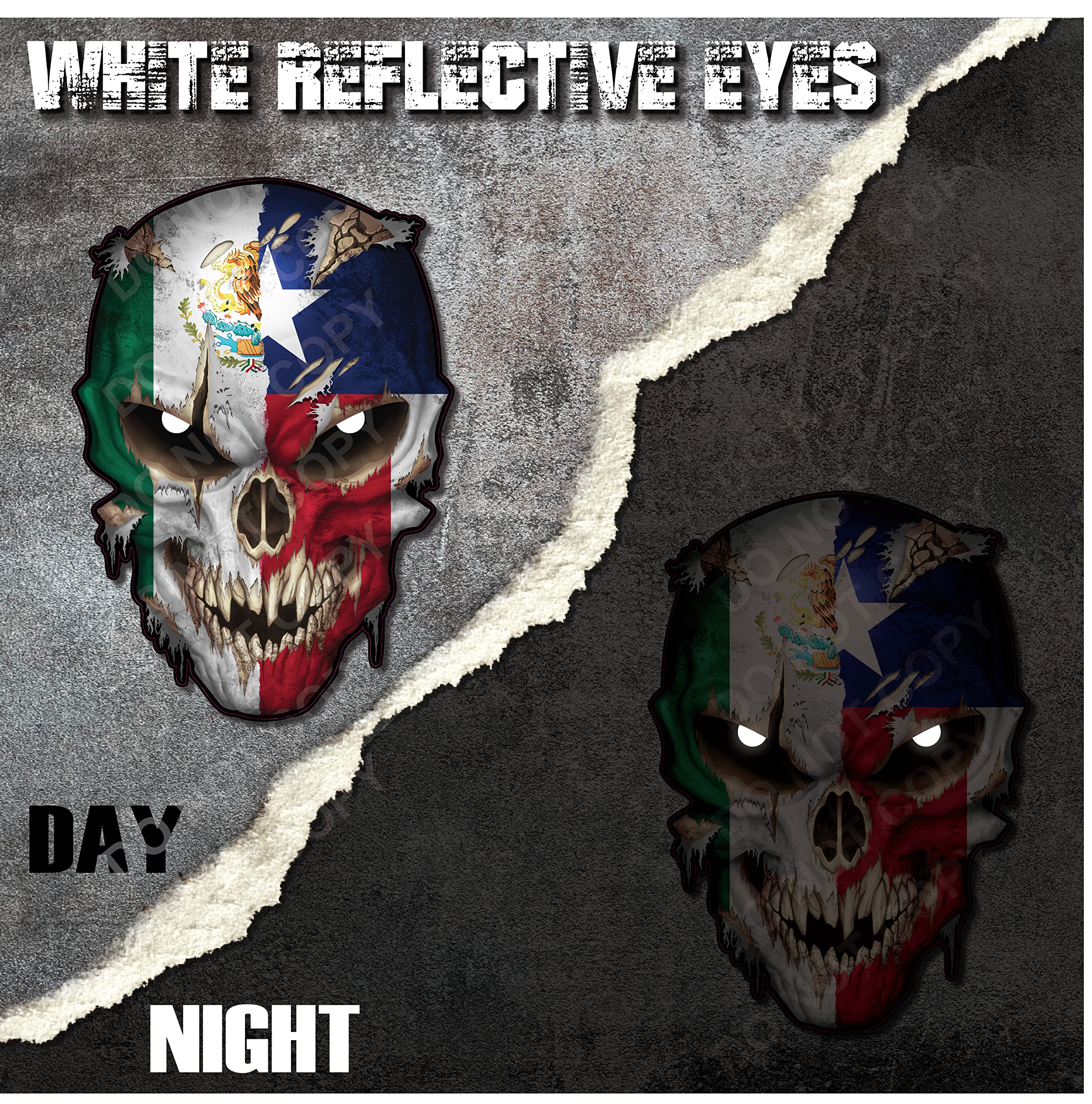 Decals By Haley Texas Mexico Skull Decal W/Reflective Eyes & Tex Mex Mexican Texan - Universal Auto Sticker For Car Truck Suv Bo