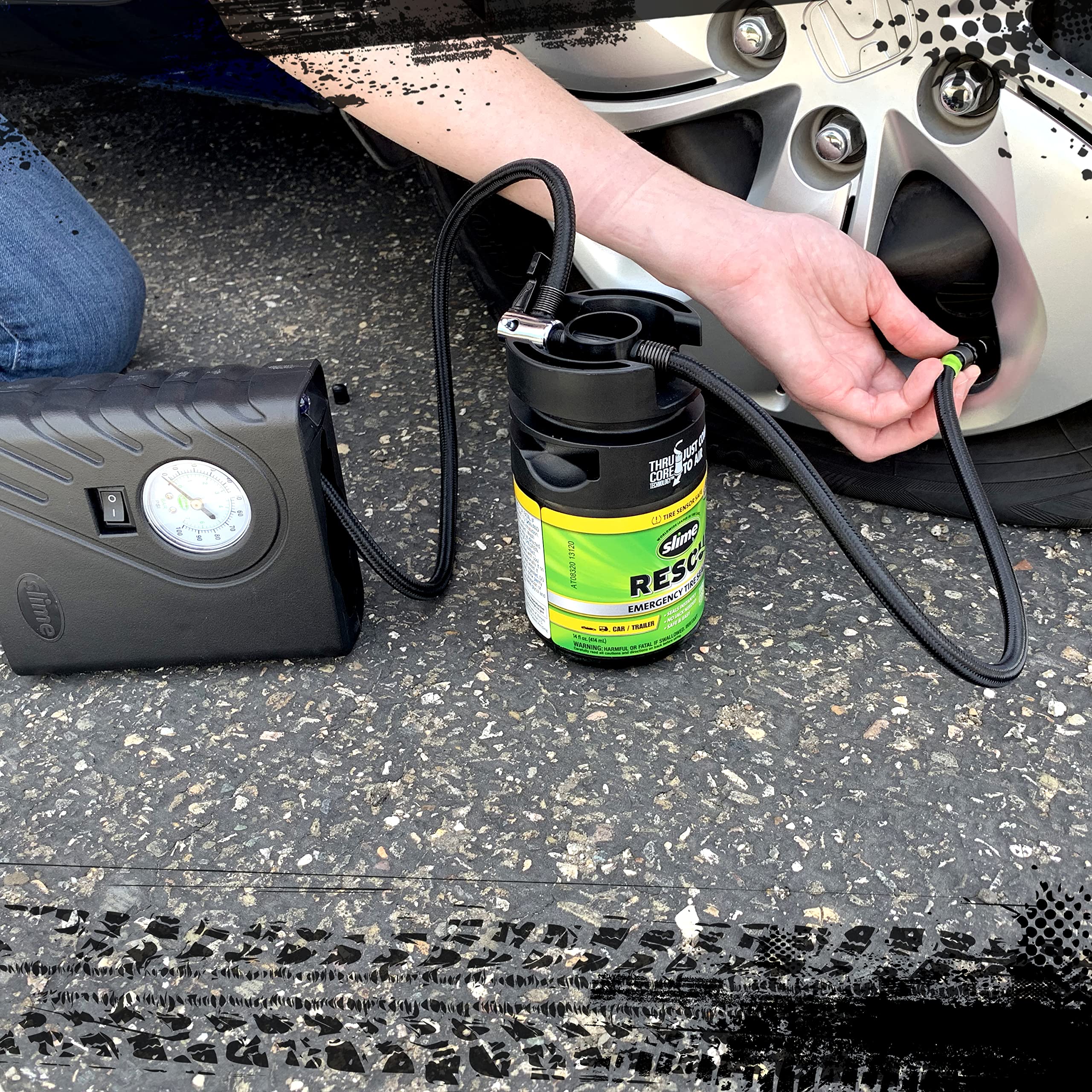 Slime 10188 Flat Tire Puncture Repair Sealant, Rescue, Emergency Repair for highway vehicles, universal fit, Non-toxic, eco-frie