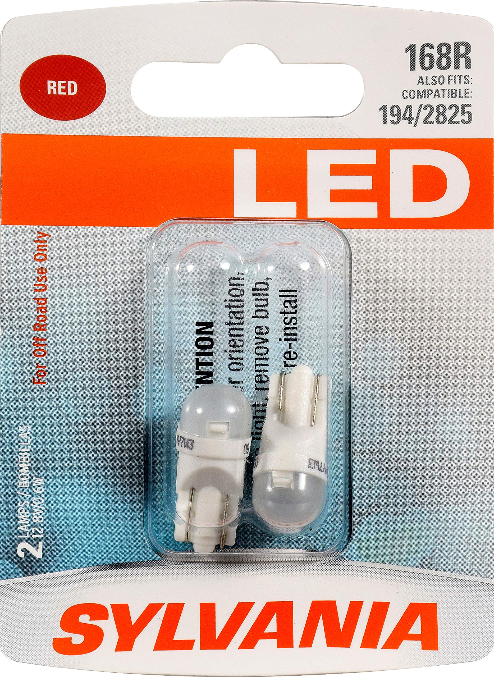 SYLVANIA  168 T10 W5W LED Red Mini Bulb  Bright LED Bulb, Ideal for Interior Lighting (Contains 2 Bulbs)