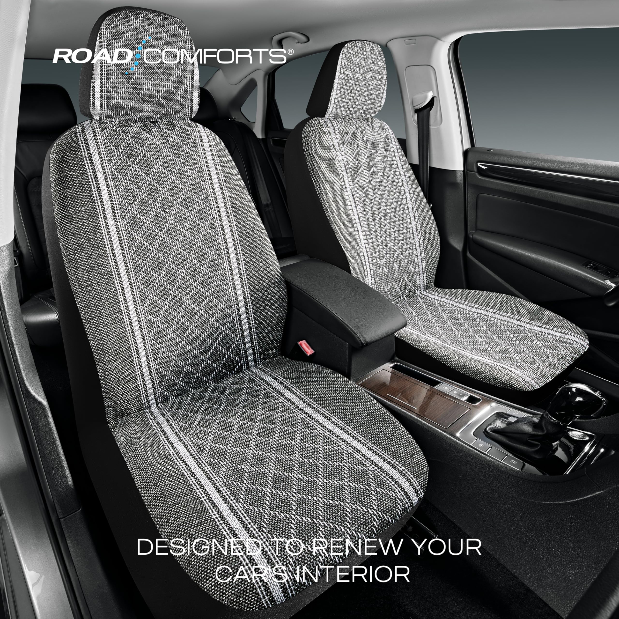 Road Comforts Baja Blanket Seat Covers Gray Diamond Bucket Seat Covers Low Back Full Set - Jacquard Fabric, Airbag Compatible, U