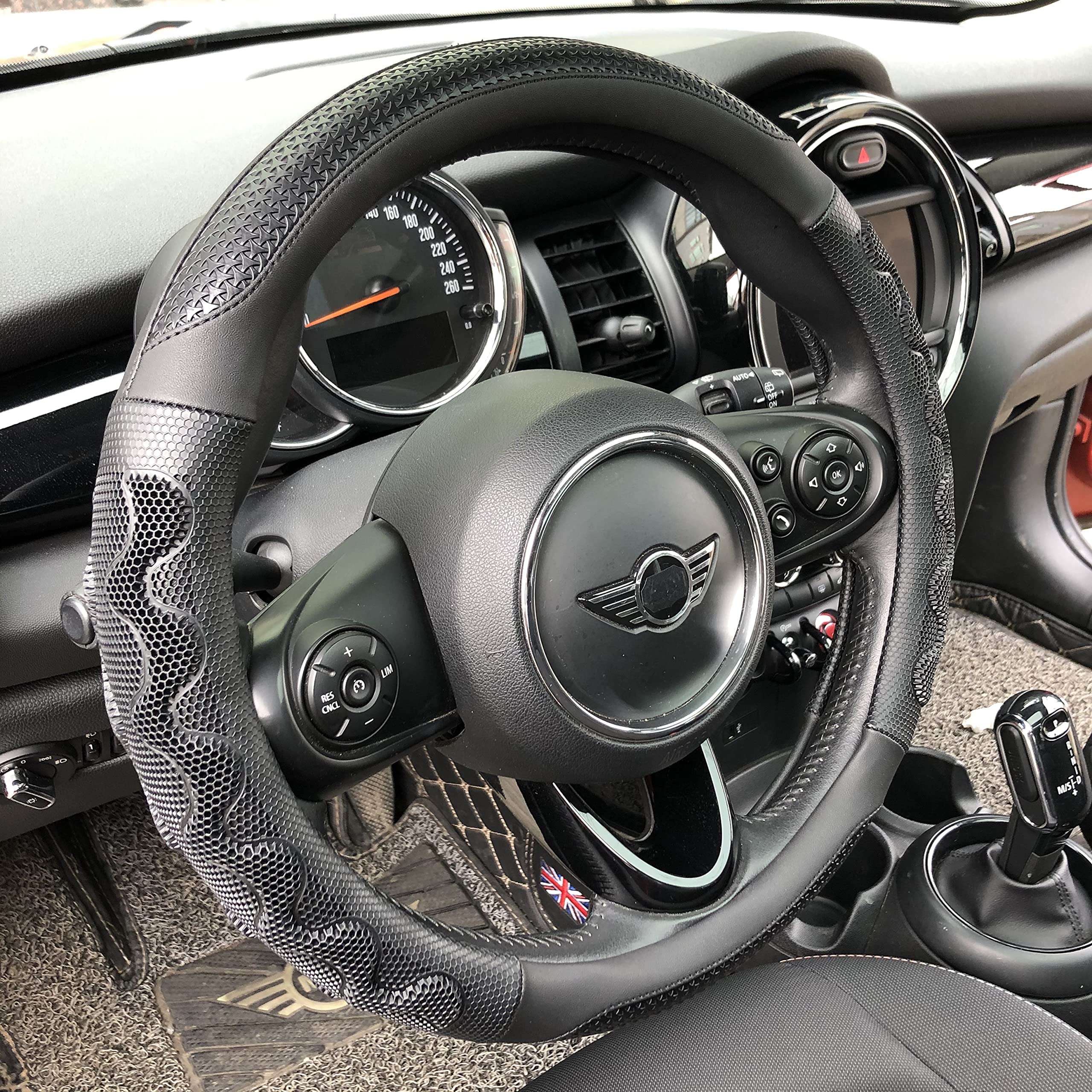 Pinctrot Large Size Steering Wheel Cover Great Grip With 3D Honeycomb Anti-Slip Design, 15.5-15.75 Inch (All Black)