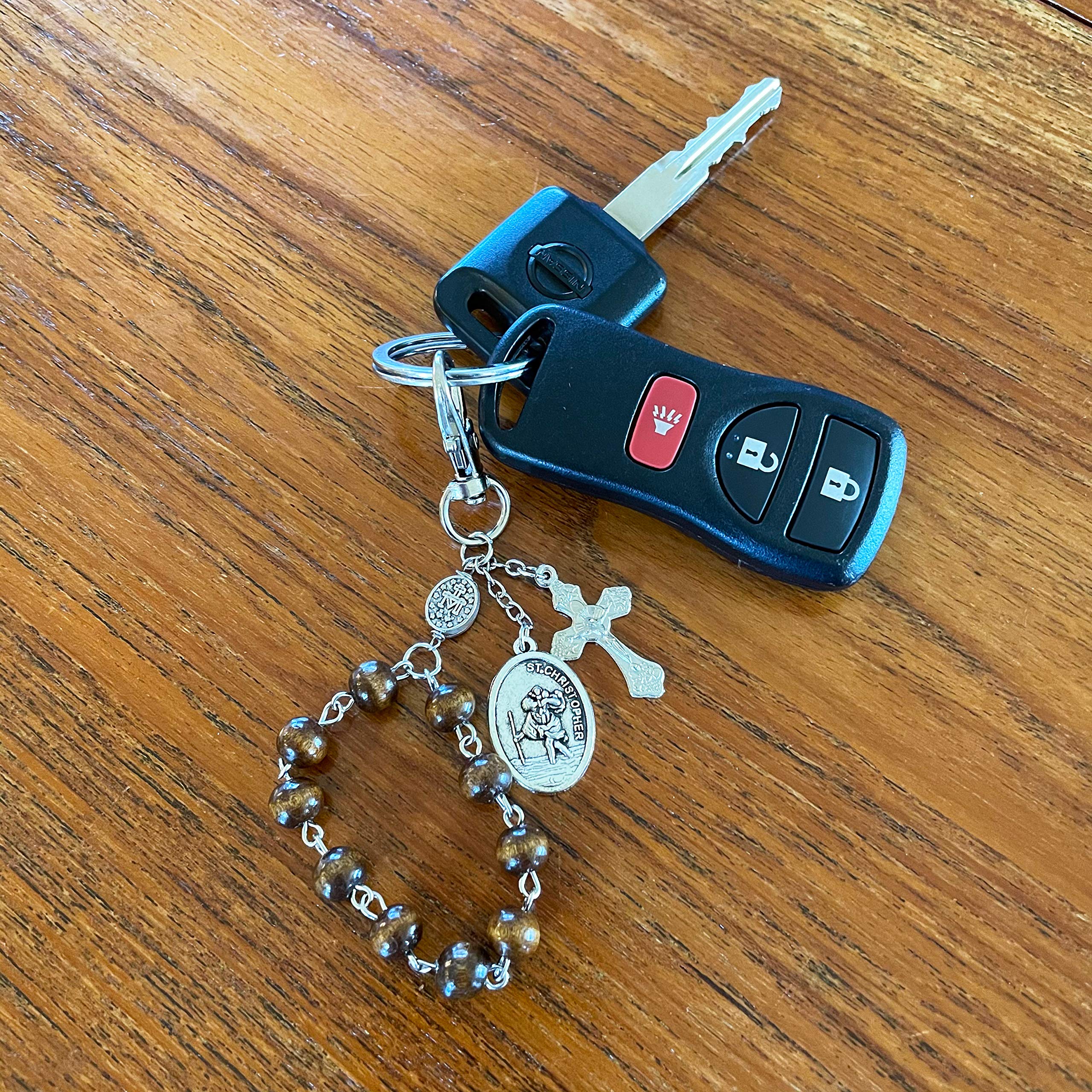 Faithful Catholic St Christopher Medal For Car - Car Rosary For Rearview Mirror - St. Christopher Keychain Rosary For Car Rearview Mirror