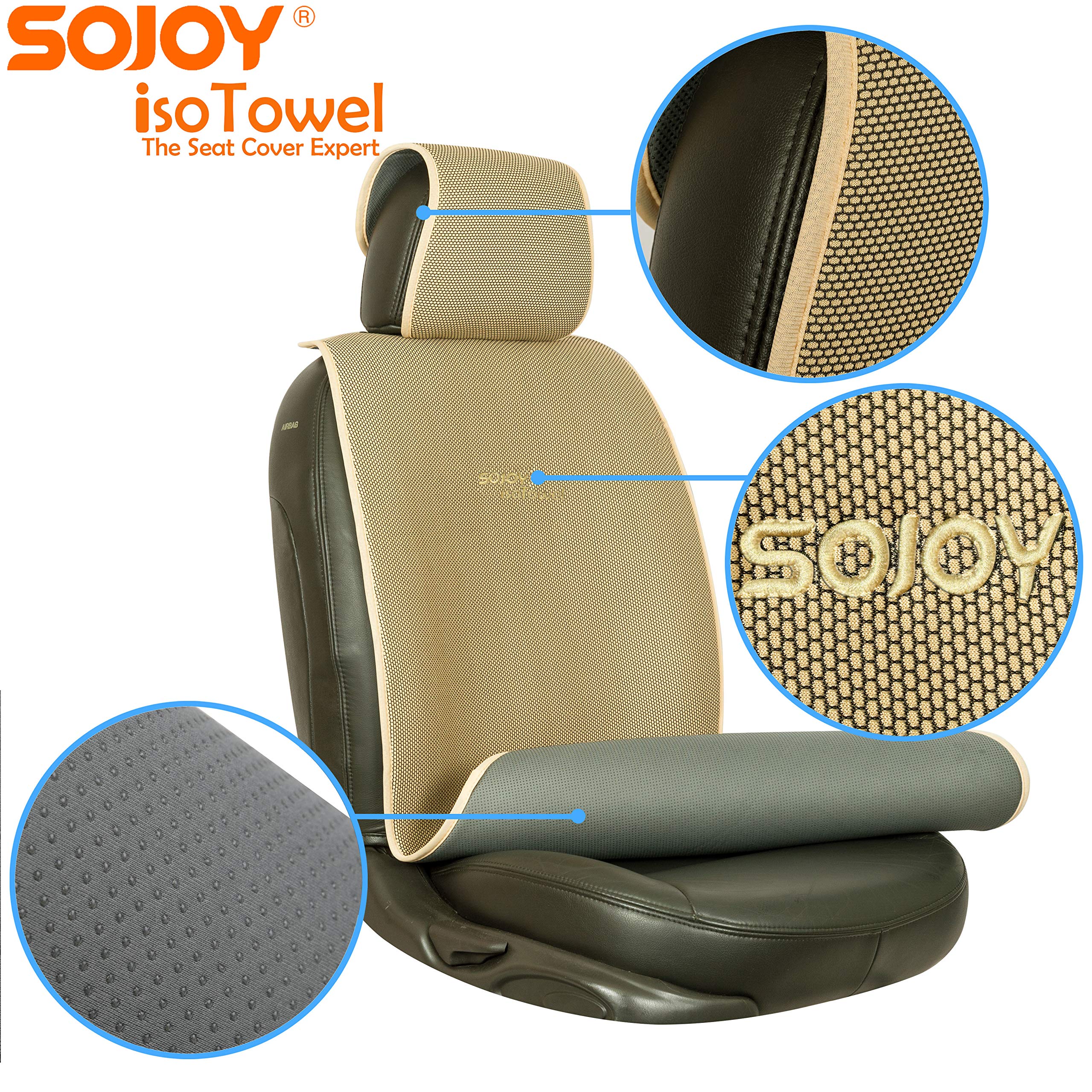 Sojoy Isotowel Car Seat Cover, Microfiber Seat Protector With Quick-Dry Non-Slip Base,Car Seat Protector For All Workouts, All-W
