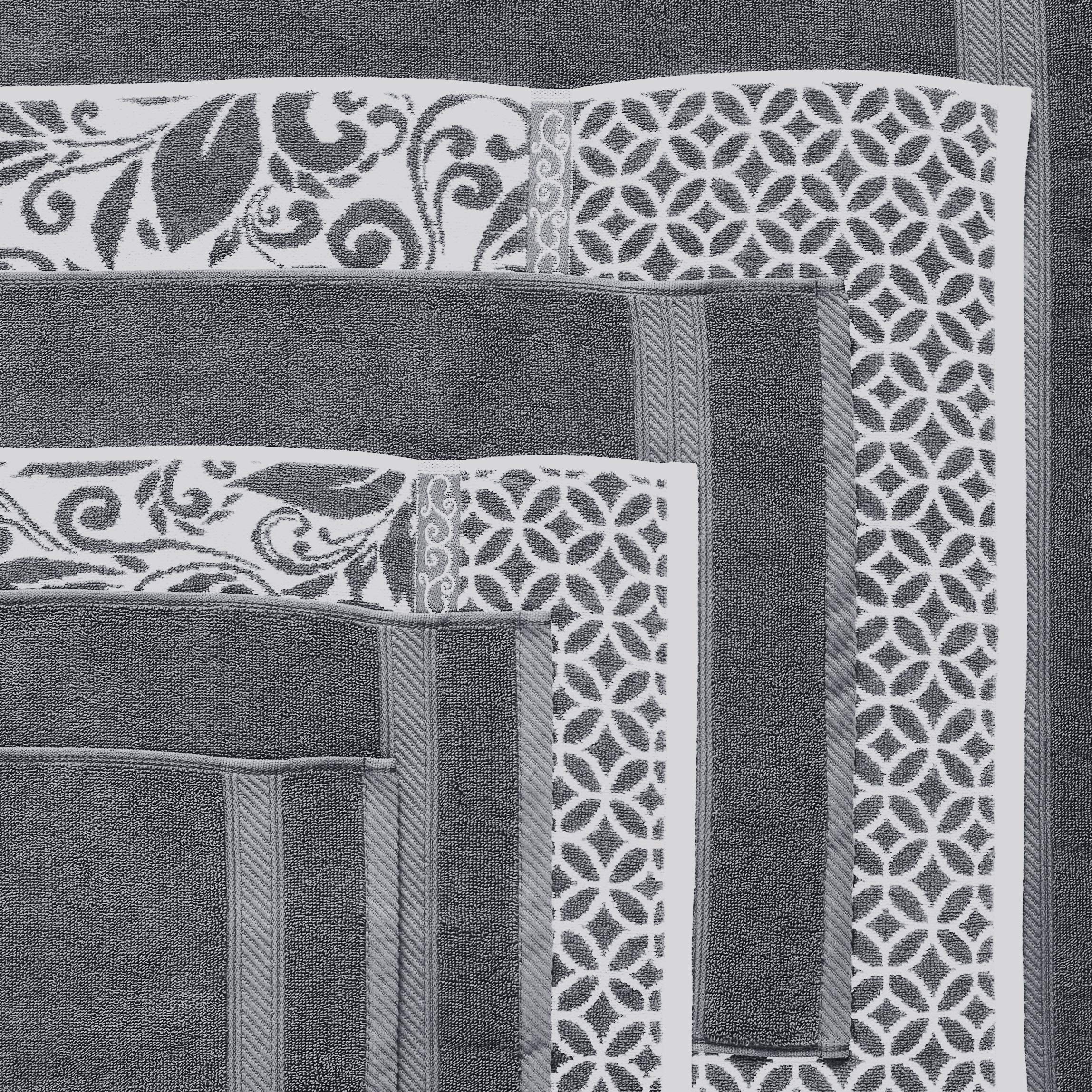 Modern Threads Trefoil Filigree 6-Piece Reversible Yarn Dyed Jacquard Towel Set - Bath Towels, Hand Towels, & Washcloths - Super Absorbent & Quick Dry - 100% Combed Cotton