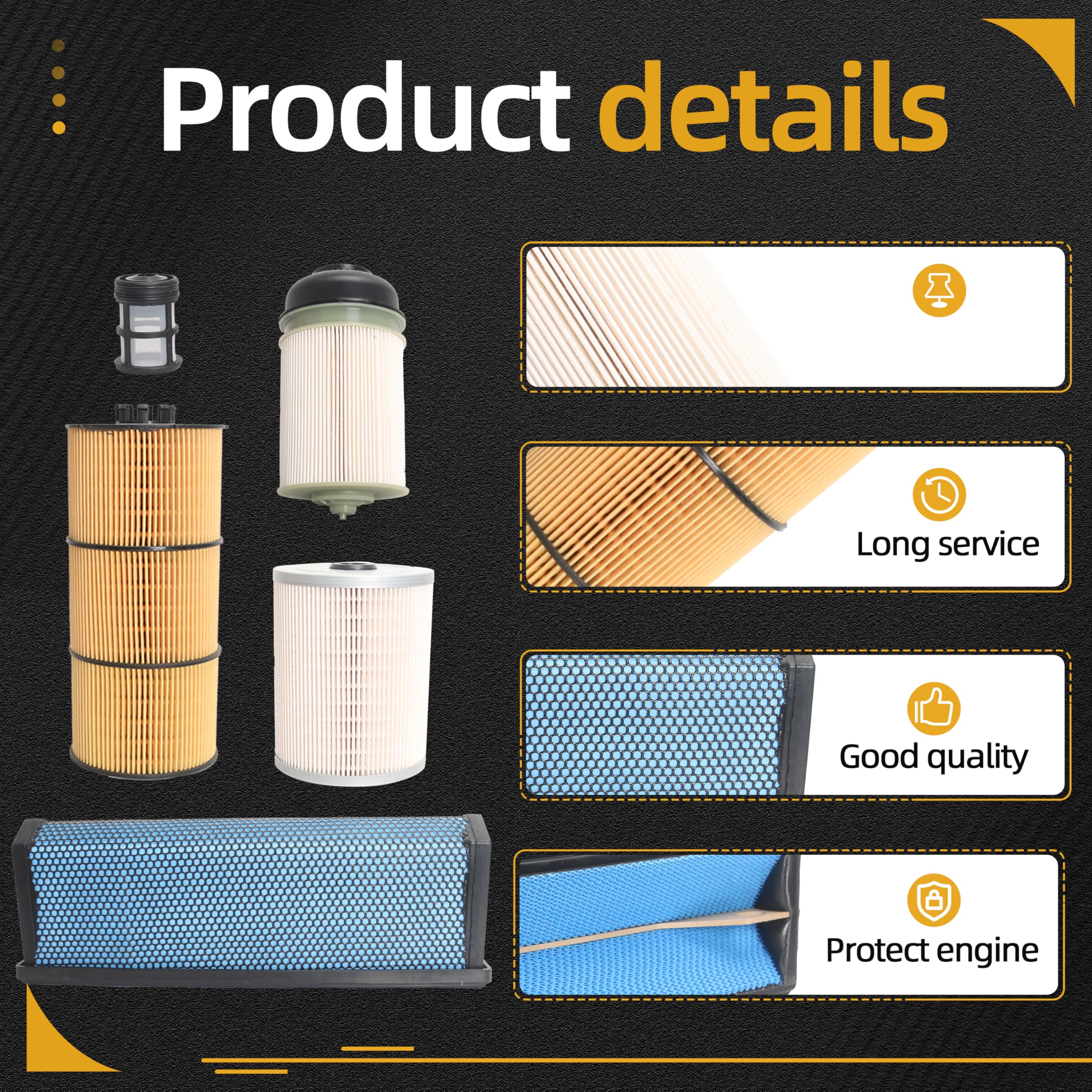 Filter Kit including Oil Filter, Air Filter, Fuel Water Separator(FWS) and Fuel Filter Element, Fits for Freightliner Cascadia D