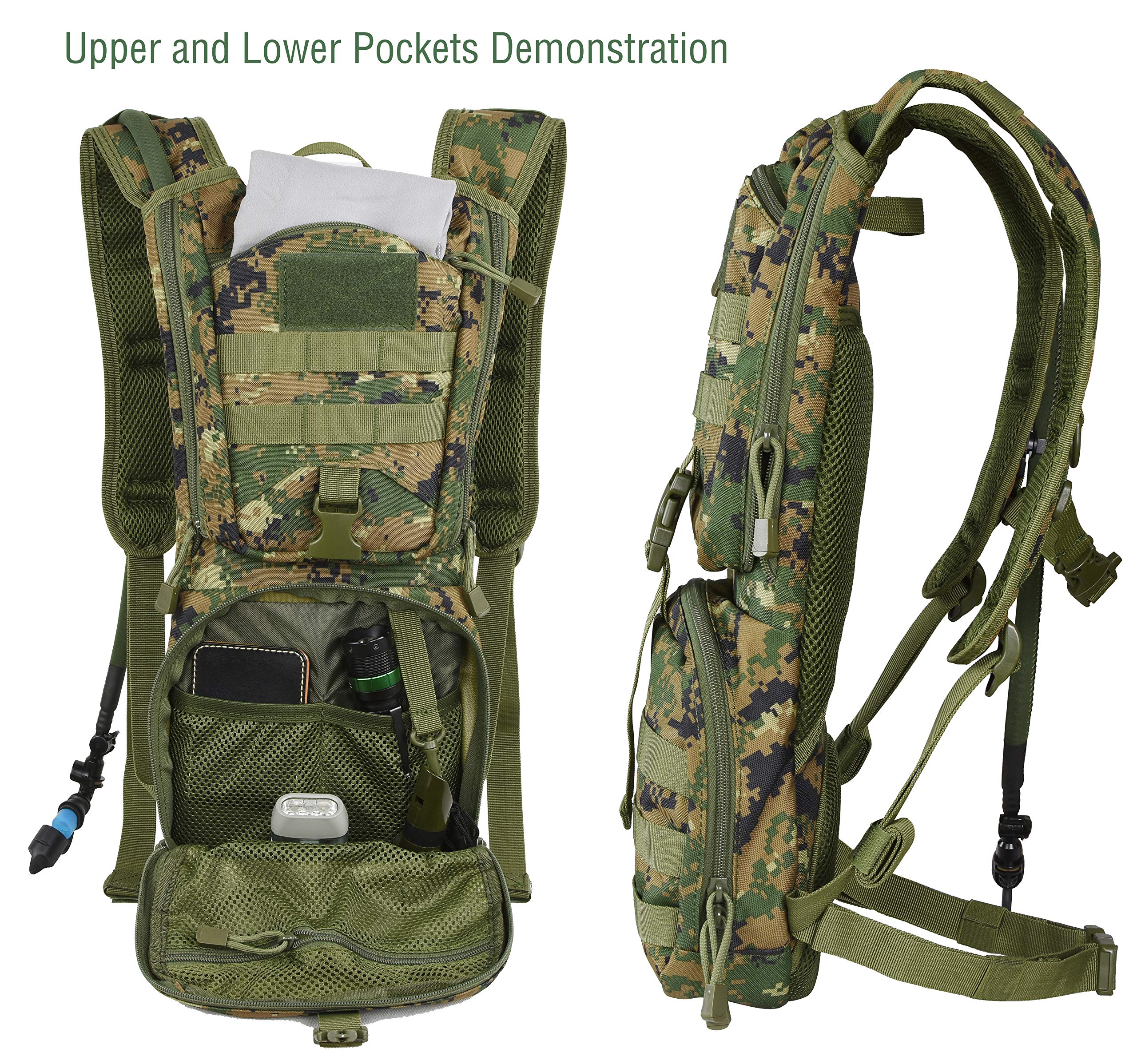 Marchway Tactical Molle Hydration Pack Backpack With 3L Tpu Water Bladder, Military Daypack For Cycling, Hiking, Running, Climbing, Hunting, Biking (Digital Woodland)