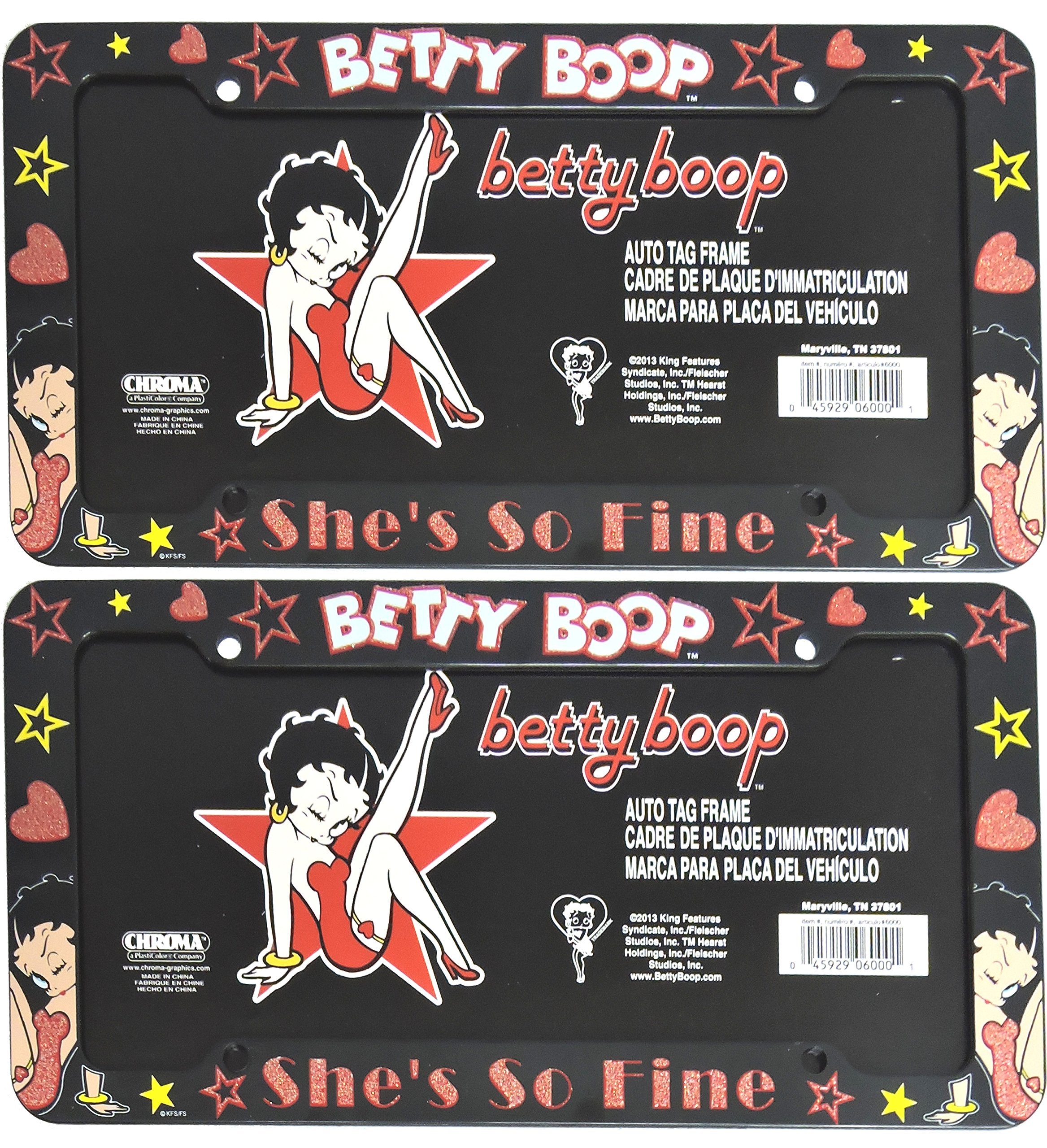 A Set Of 2 Plastic Glitter Automotive License Plate Frame - Betty Boop Leg Up Star
