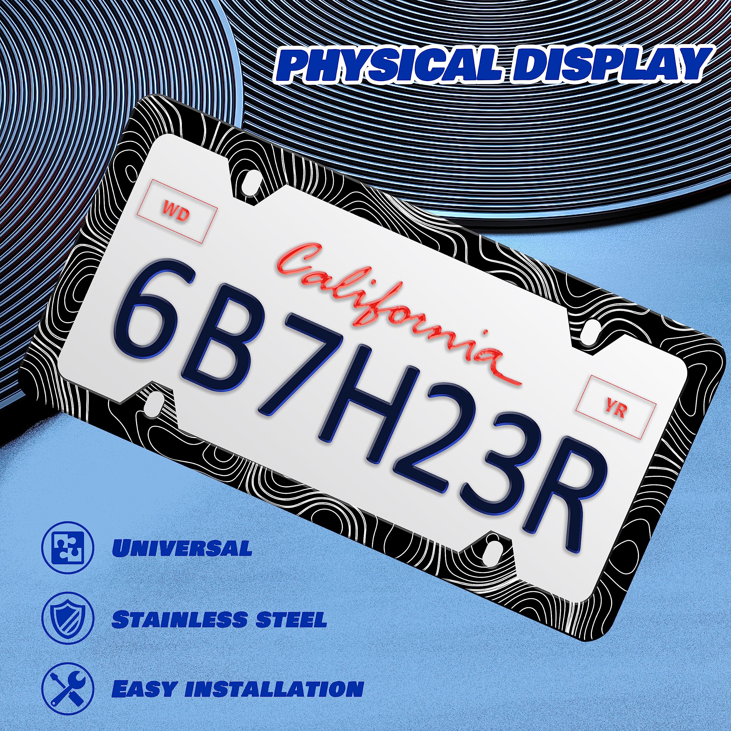 2 Pieces Topographic Map License Plate Frame Topography License Plate Frames Personalise Stainless Steel Funny Design Compatible