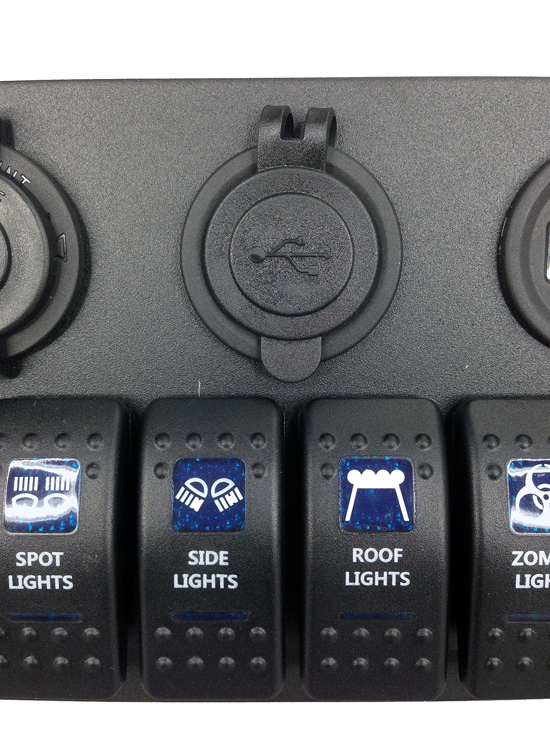 Pactrade Car Rv Truck 6 Gang Blue Led Switch Panel Usb Charger Voltmeter Power