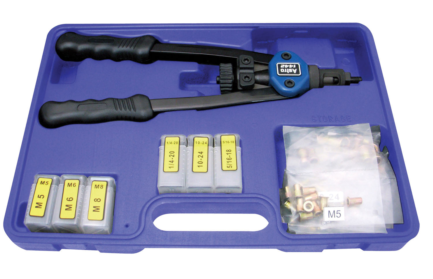 13'' Nut/Thread Setting Hand Riveter Kit With 6 Pc. Sae Mandrel/Nosepiece Sets And Rivet Nut Set