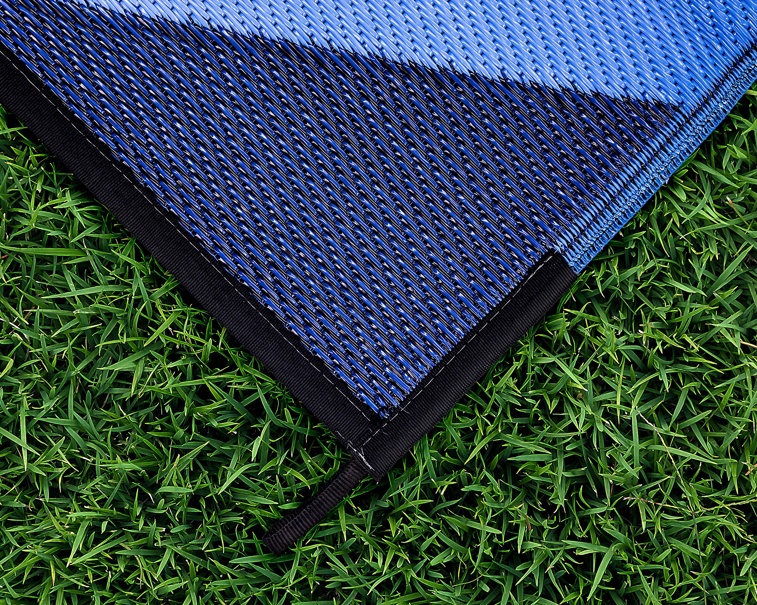 Camco 42858 Blue Chevron Design 9' X 12' Reversible Outdoor Mat