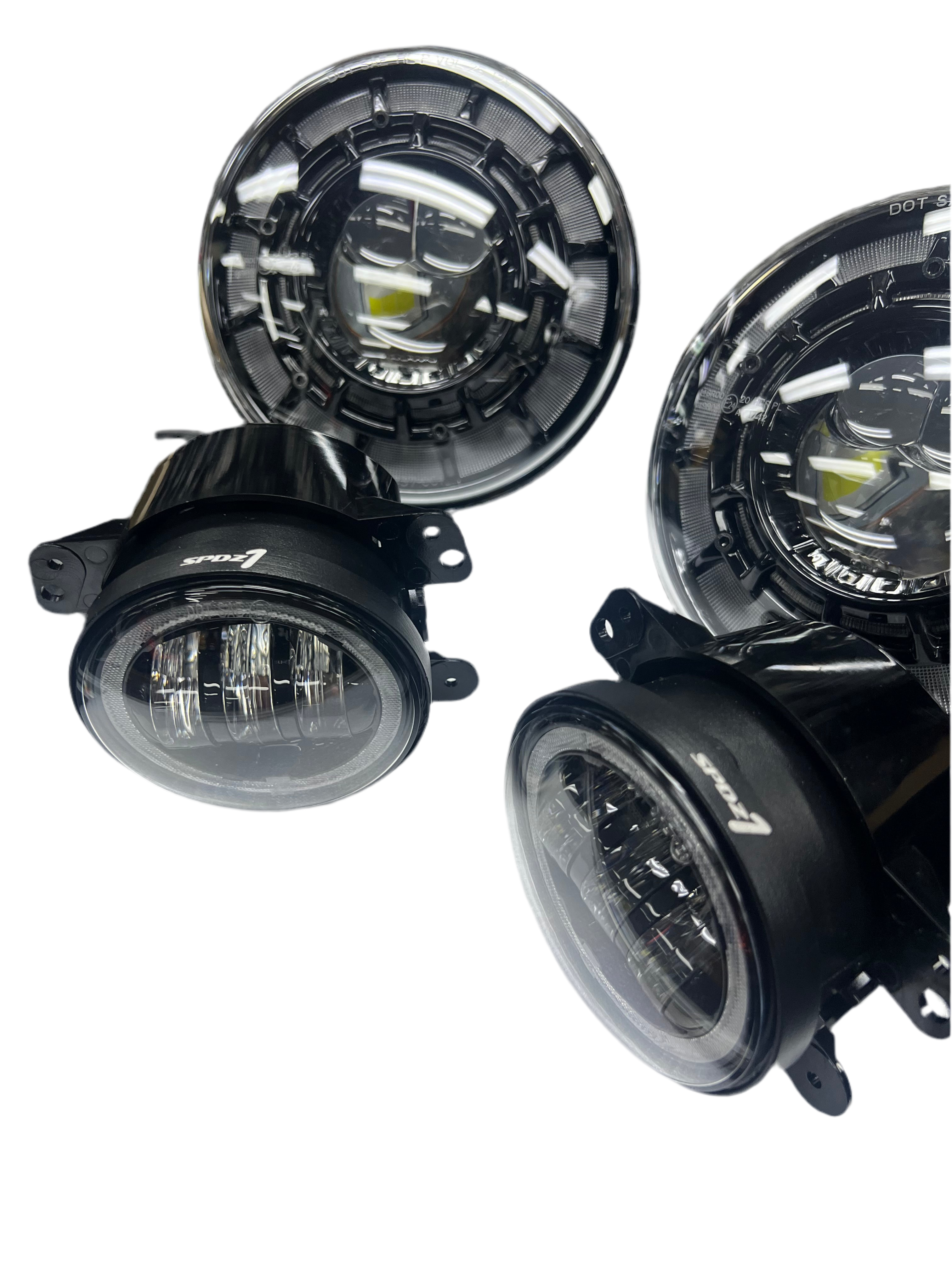 SPDZ1 Oculus 7" RGB LED Headlights with LED RGB Fog Light Kit – App Controlled Multi-Mode Halo