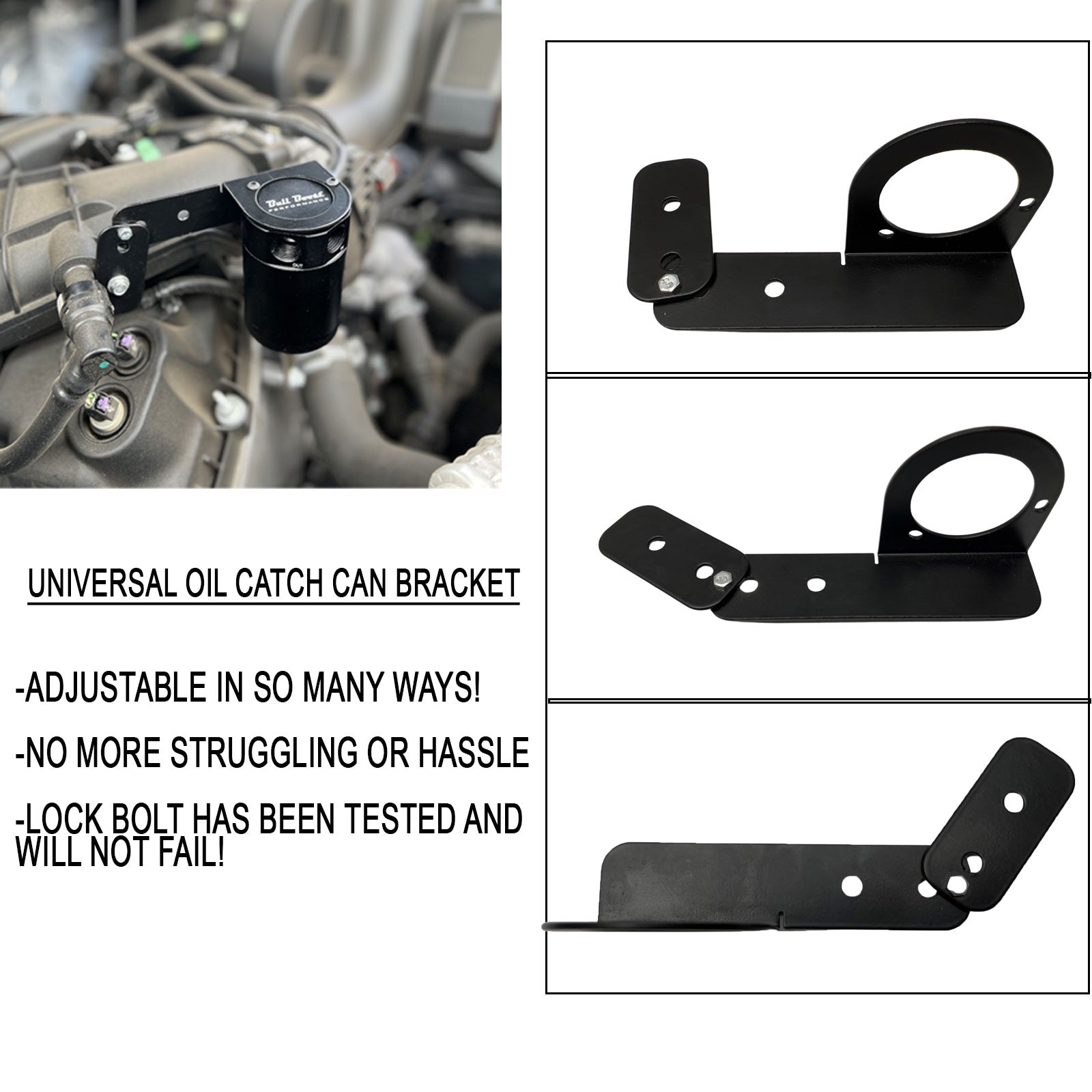 Adjustable Billet Baffled Oil Catch Can Reservoir Tank Racing 2-Port V2 Bracket