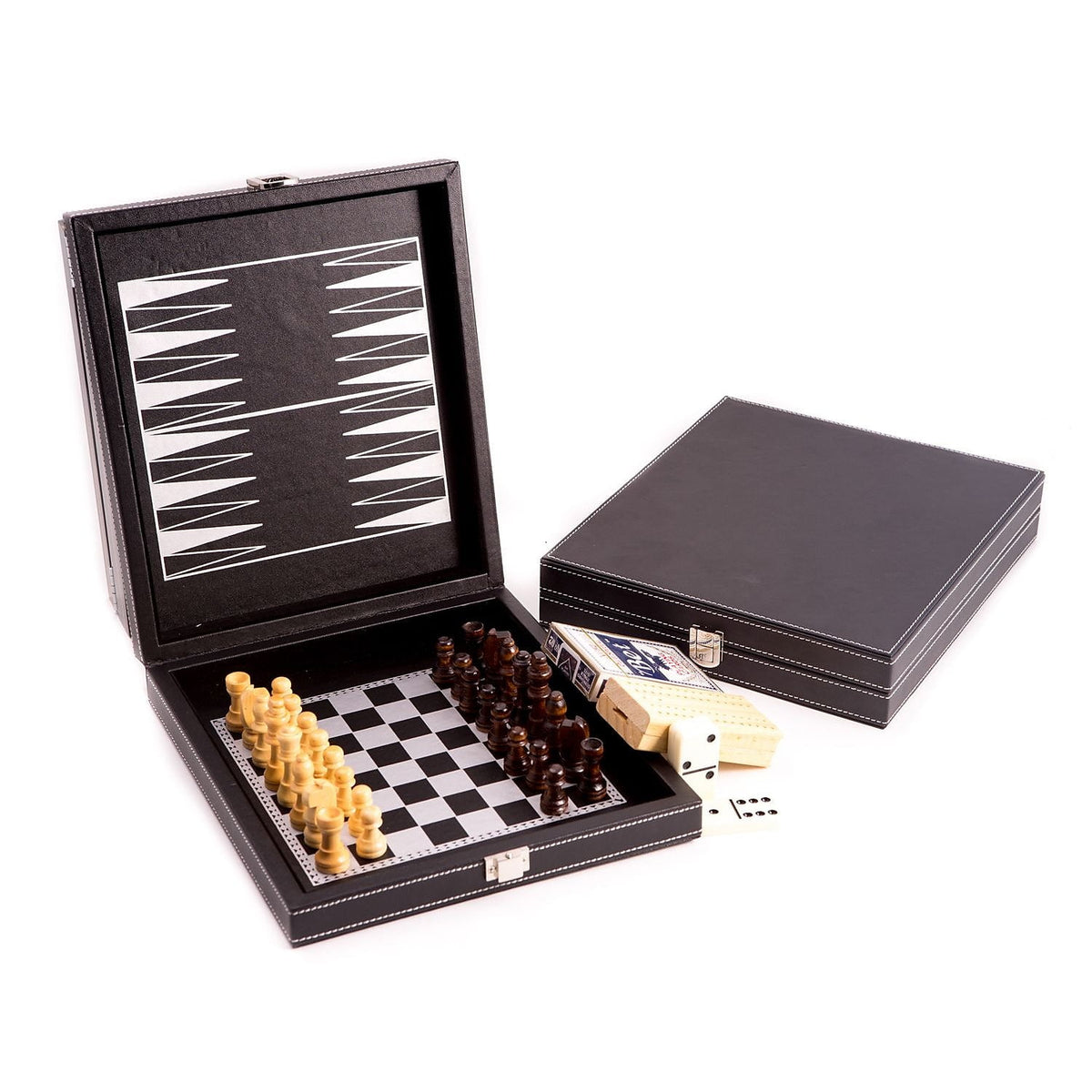 Bey-Berk International G552 Black Leatherette 5 In 1 Game Set
