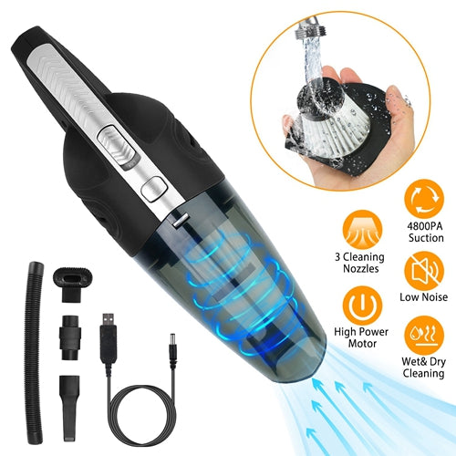 Car Handheld Vacuum Cleaner Cordless Rechargeable Hand Vacuum Portable Strong Suction Vacuum W/ Hose Nuzzle Brush For Dust Pet H