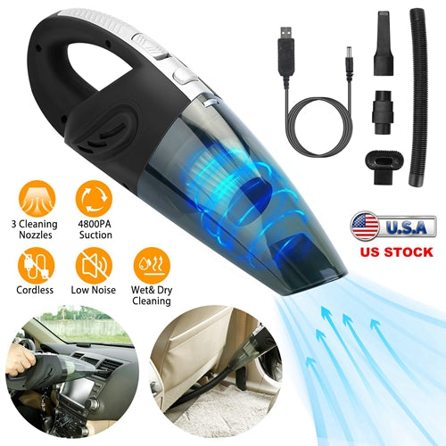 Car Handheld Vacuum Cleaner Cordless Rechargeable Hand Vacuum Portable Strong Suction Vacuum W/ Hose Nuzzle Brush For Dust Pet H