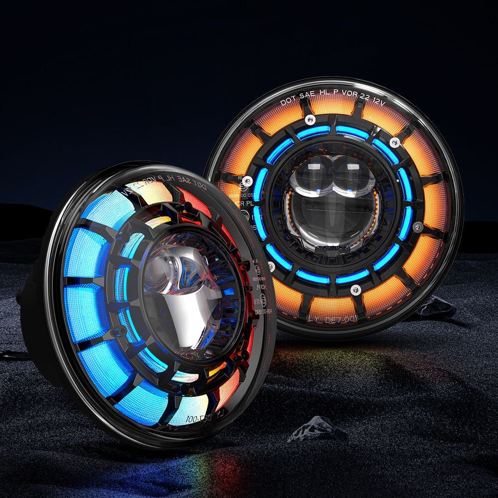 SPDZ1 Oculus 7" RGB LED Headlights with LED RGB Fog Light Kit – App Controlled Multi-Mode Halo