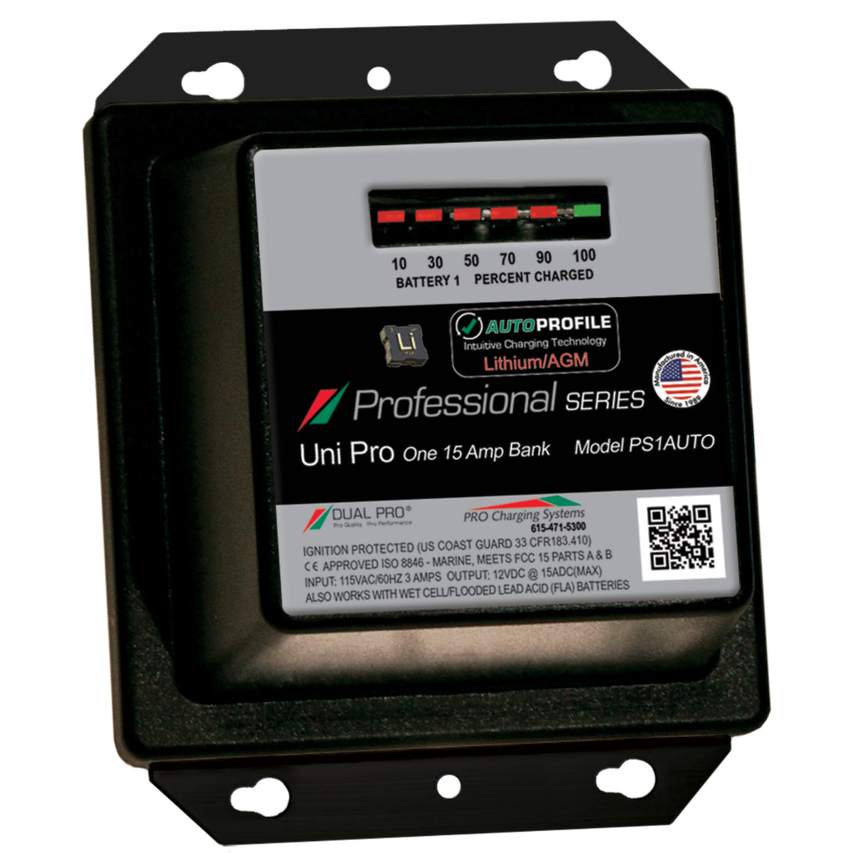 Dual Pro Ps1Auto  Battery Charger, Auto Profile 1 Bank 15 Amps