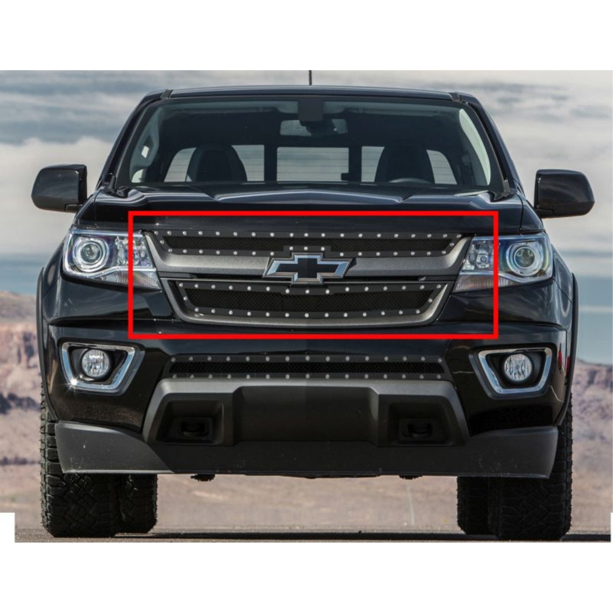 2015-2020 Chevy Colorado Not For Zr2 Model Stainless Steel Black Powder Coated Finish 1.8 Mm Wire Mesh Rivet Style Rivet Grille